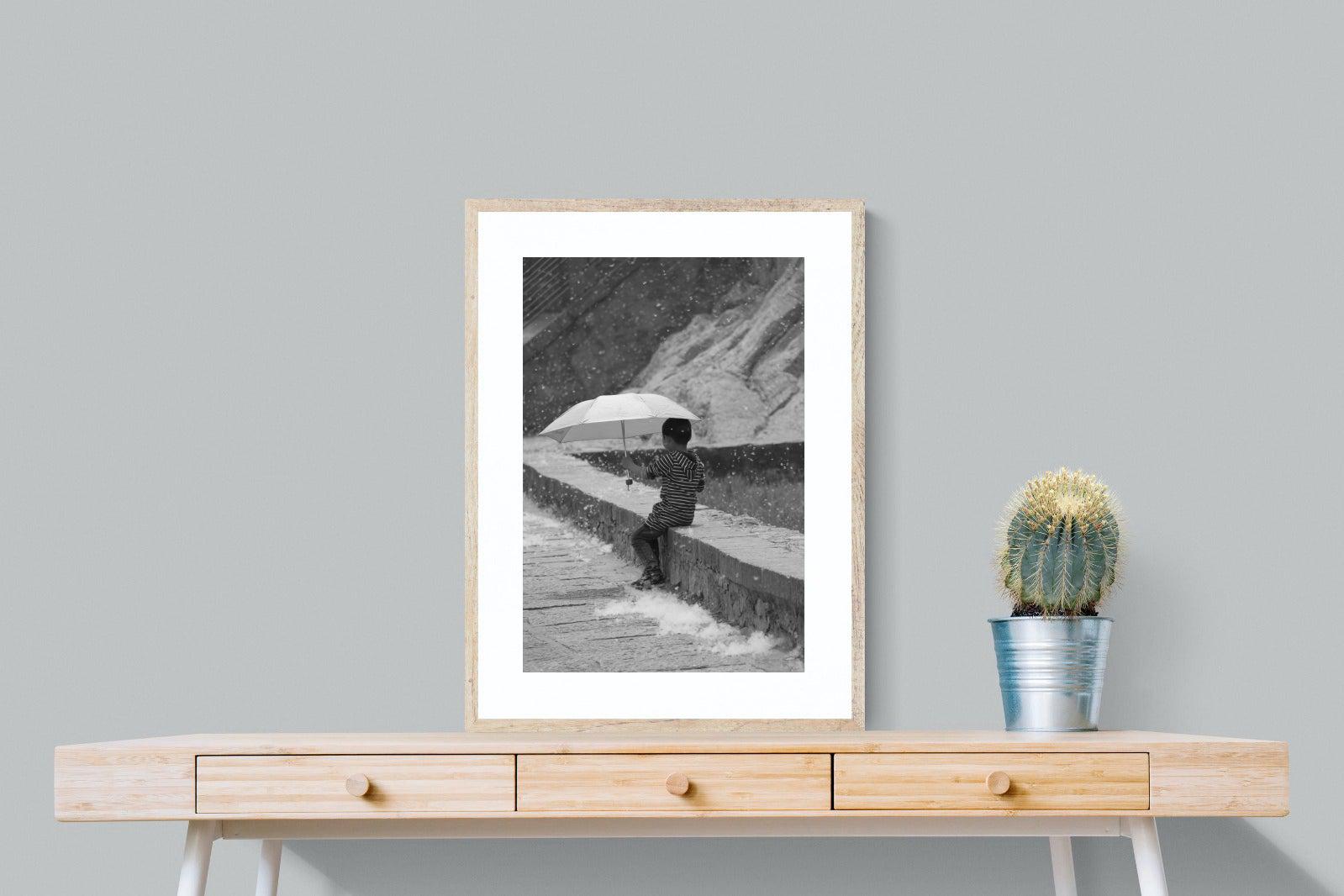 Boy & Brolly-Wall_Art-60 x 80cm-Framed Print-Wood-Pixalot