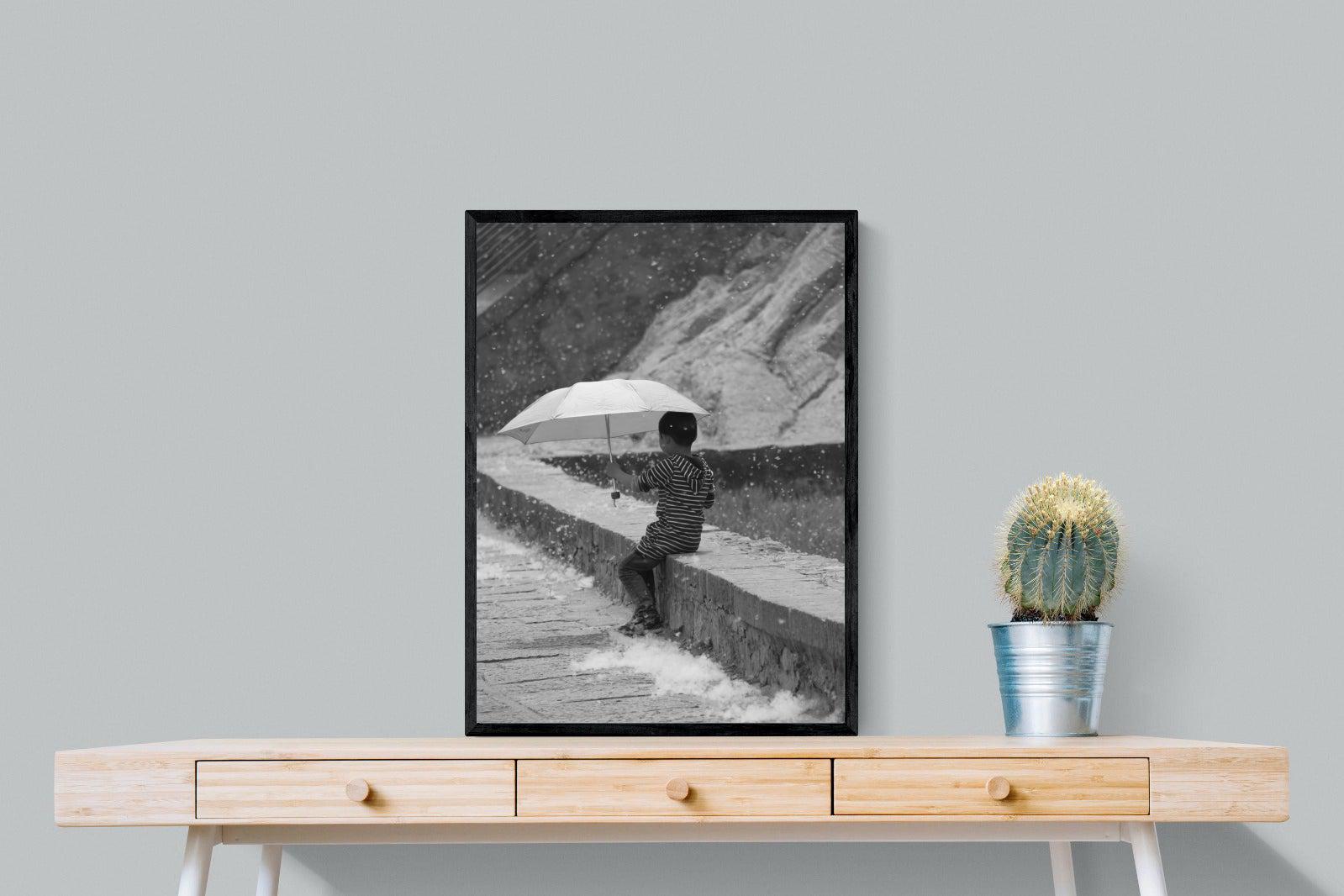 Boy & Brolly-Wall_Art-60 x 80cm-Mounted Canvas-Black-Pixalot