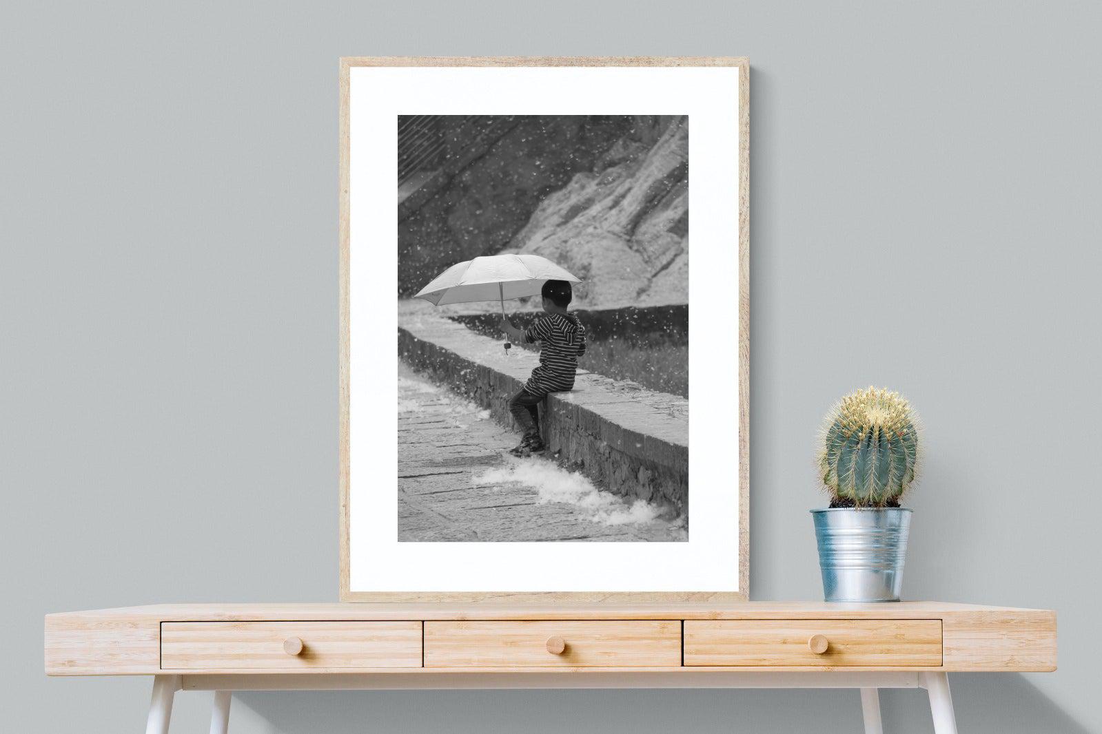 Boy & Brolly-Wall_Art-75 x 100cm-Framed Print-Wood-Pixalot