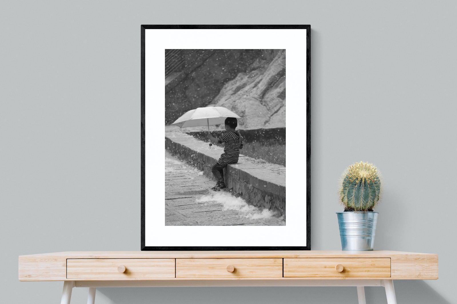 Boy & Brolly-Wall_Art-75 x 100cm-Framed Print-Black-Pixalot