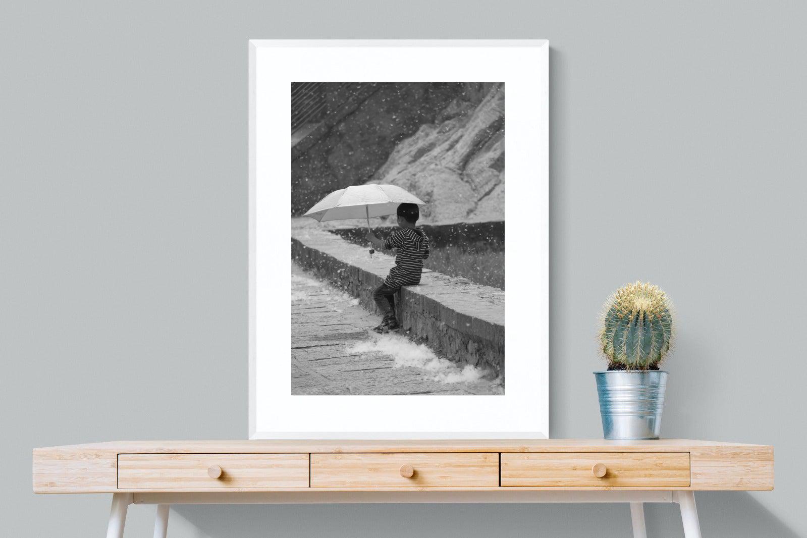 Boy & Brolly-Wall_Art-75 x 100cm-Framed Print-White-Pixalot