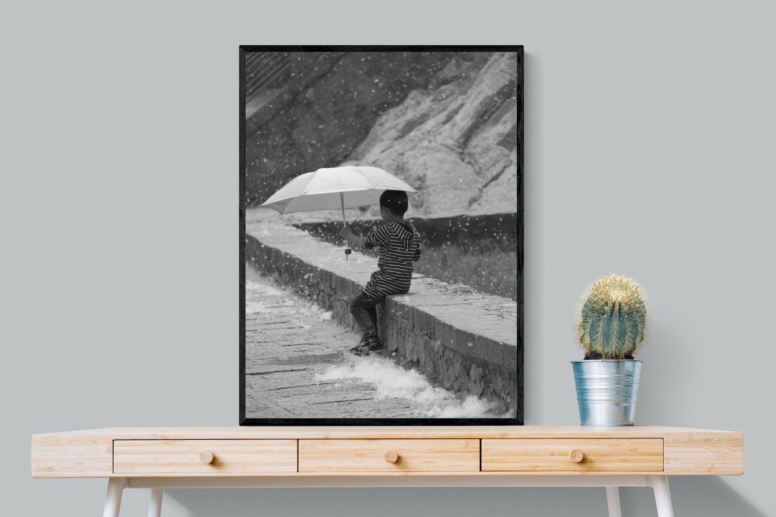Boy & Brolly-Wall_Art-75 x 100cm-Mounted Canvas-Black-Pixalot