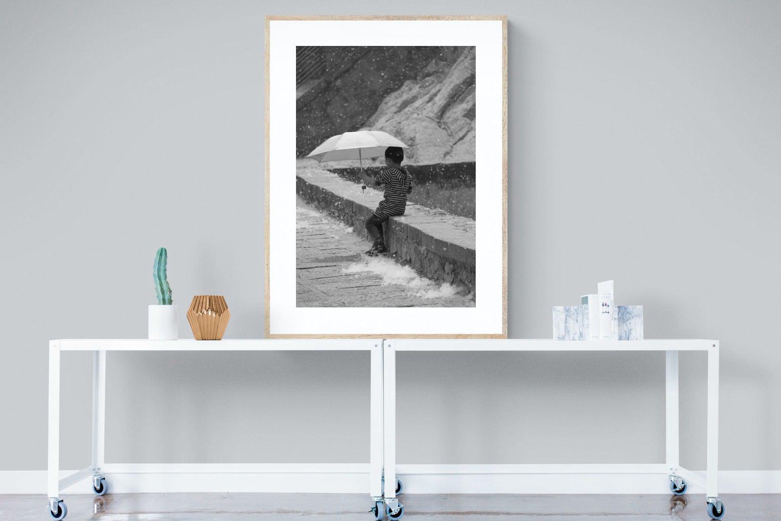 Boy & Brolly-Wall_Art-90 x 120cm-Framed Print-Wood-Pixalot