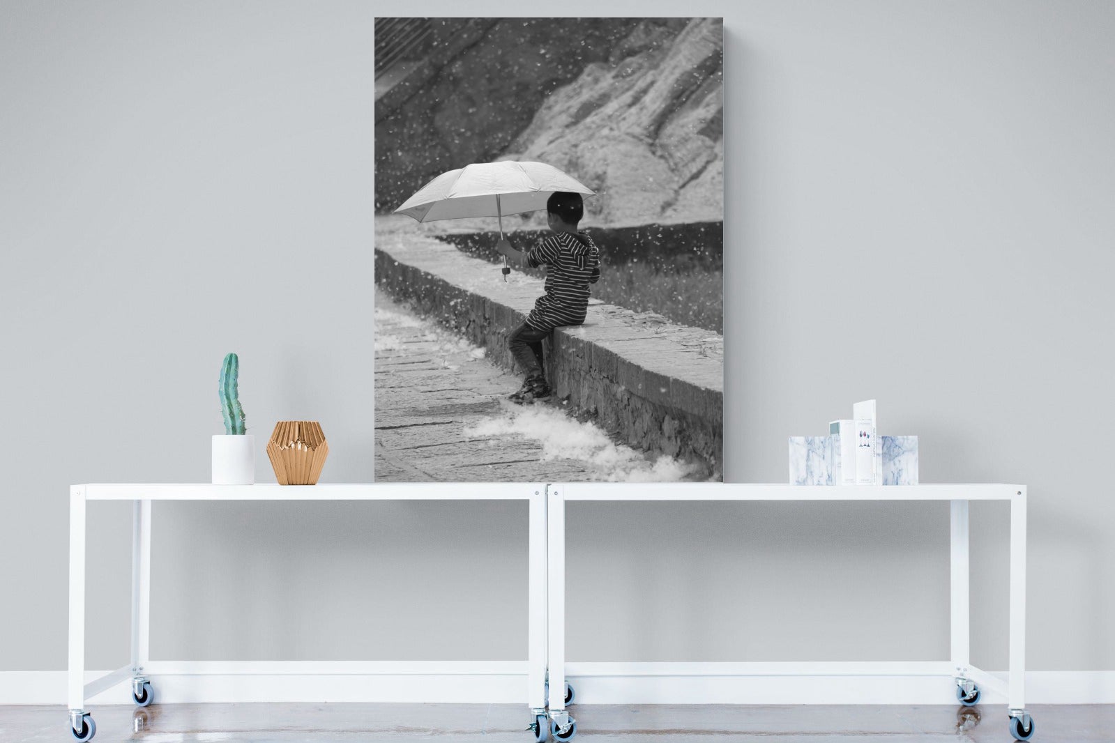 Boy & Brolly-Wall_Art-90 x 120cm-Mounted Canvas-No Frame-Pixalot
