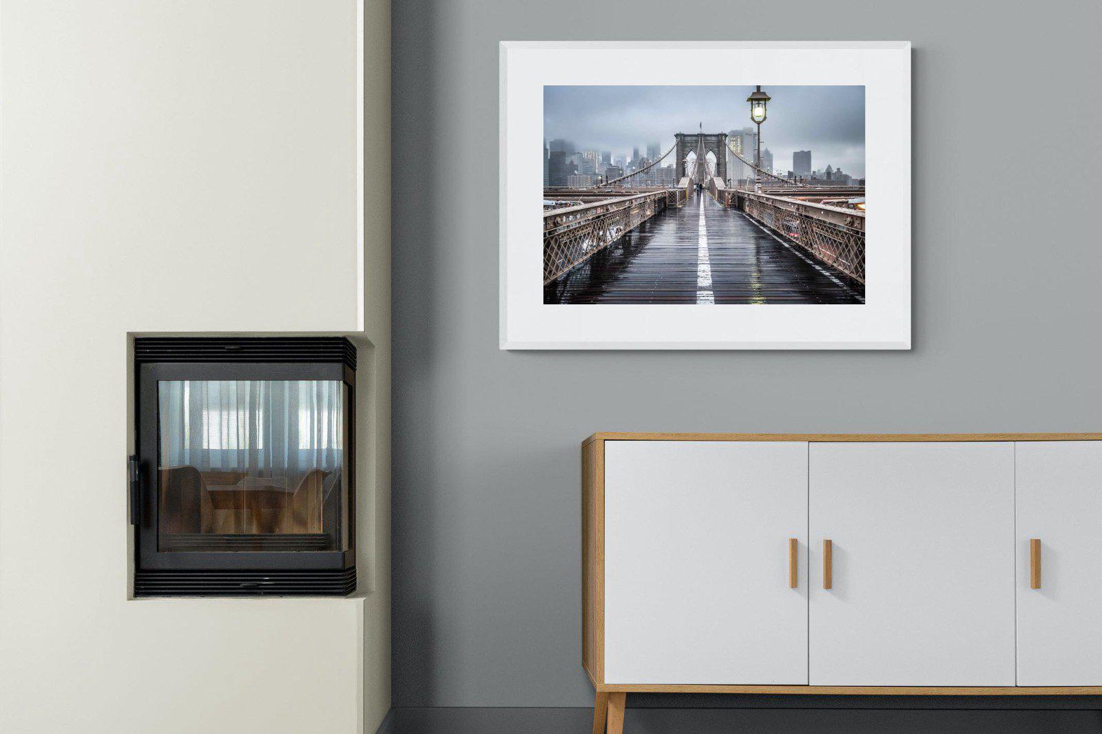 Brooklyn Bridge Morning-Wall_Art-100 x 75cm-Framed Print-White-Pixalot