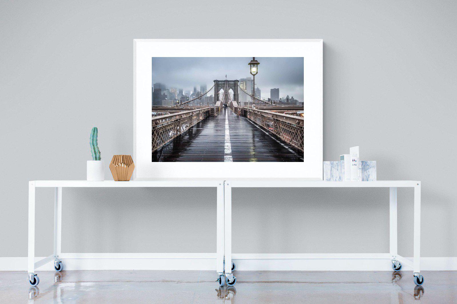 Brooklyn Bridge Morning-Wall_Art-120 x 90cm-Framed Print-White-Pixalot