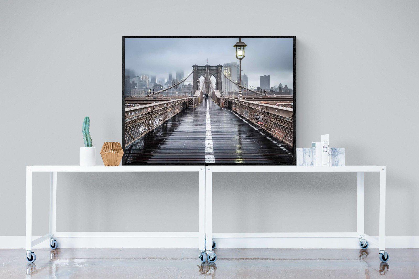 Brooklyn Bridge Morning-Wall_Art-120 x 90cm-Mounted Canvas-Black-Pixalot