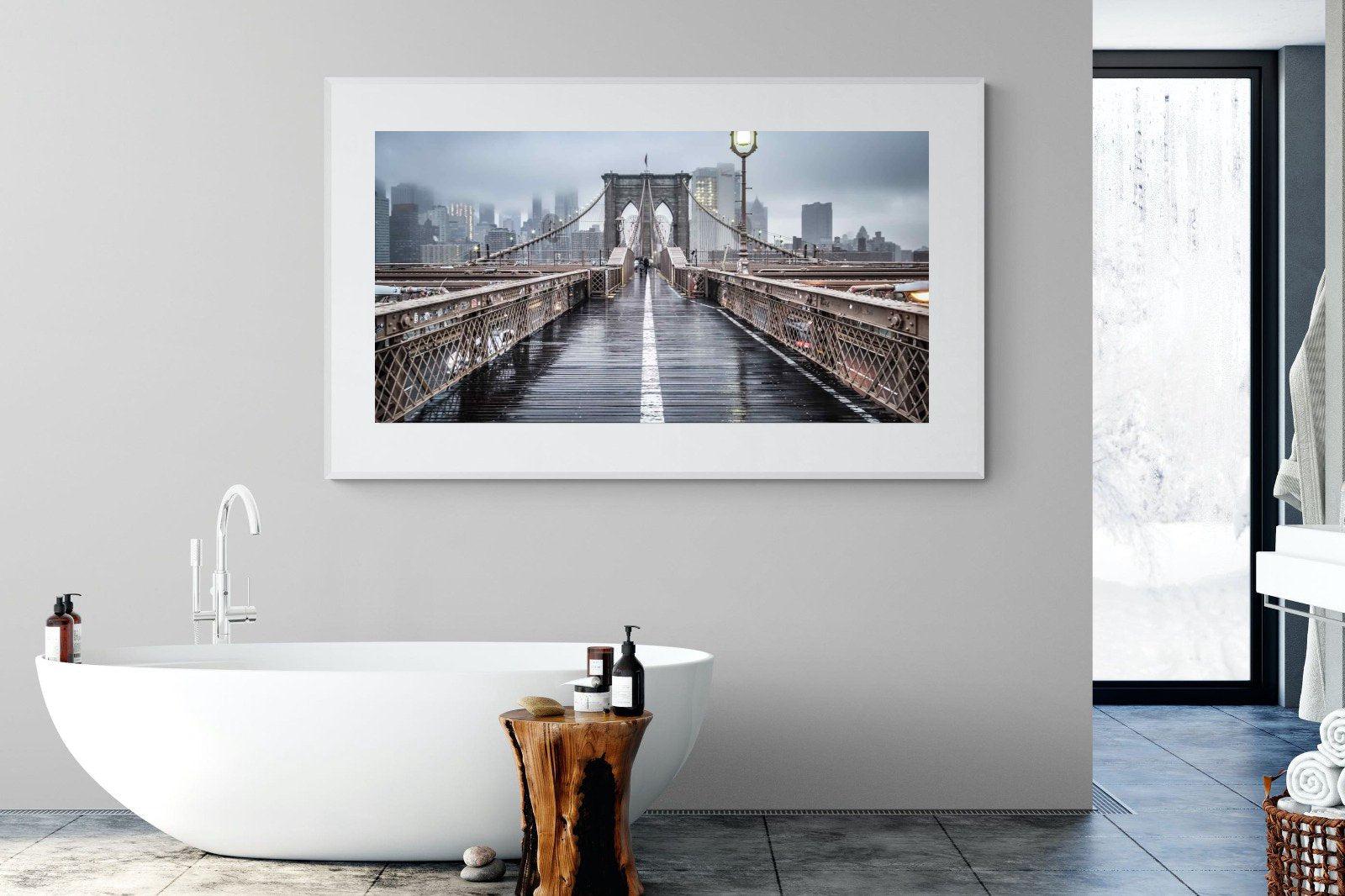 Brooklyn Bridge Morning-Wall_Art-180 x 110cm-Framed Print-White-Pixalot