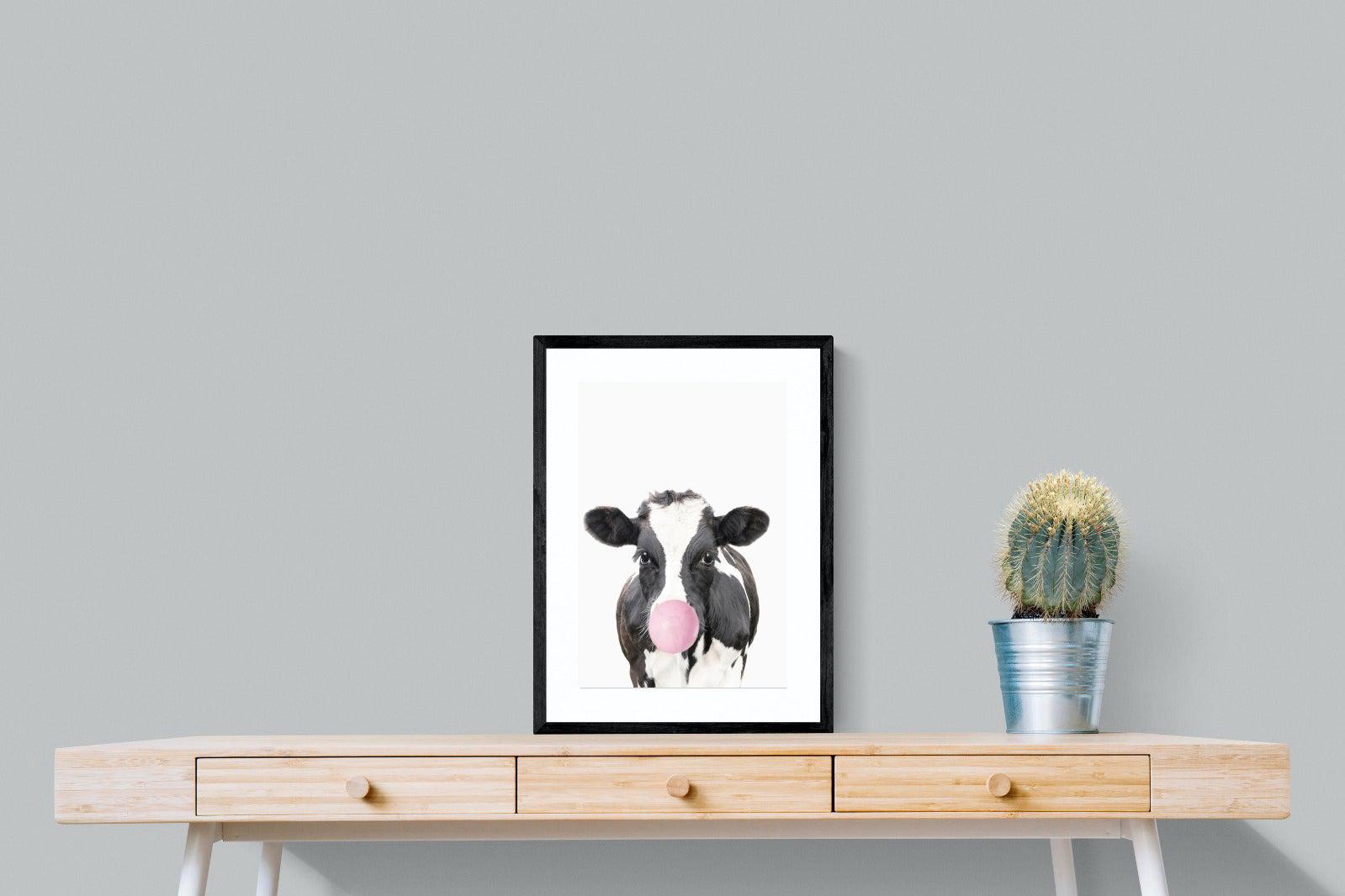 Bubblegum Cow-Wall_Art-45 x 60cm-Framed Print-Black-Pixalot