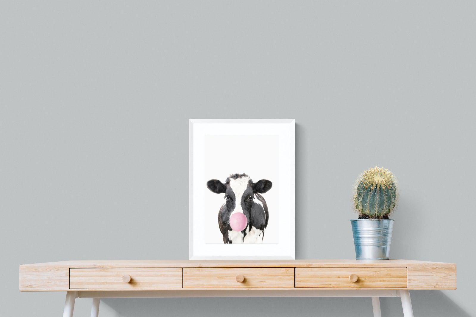 Bubblegum Cow-Wall_Art-45 x 60cm-Framed Print-White-Pixalot