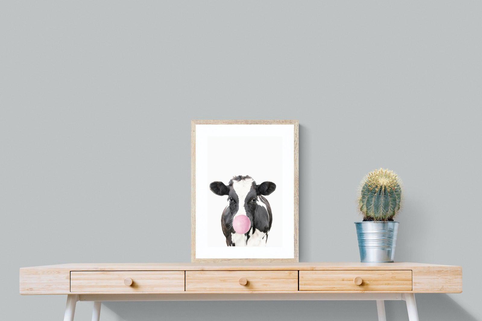 Bubblegum Cow-Wall_Art-45 x 60cm-Framed Print-Wood-Pixalot
