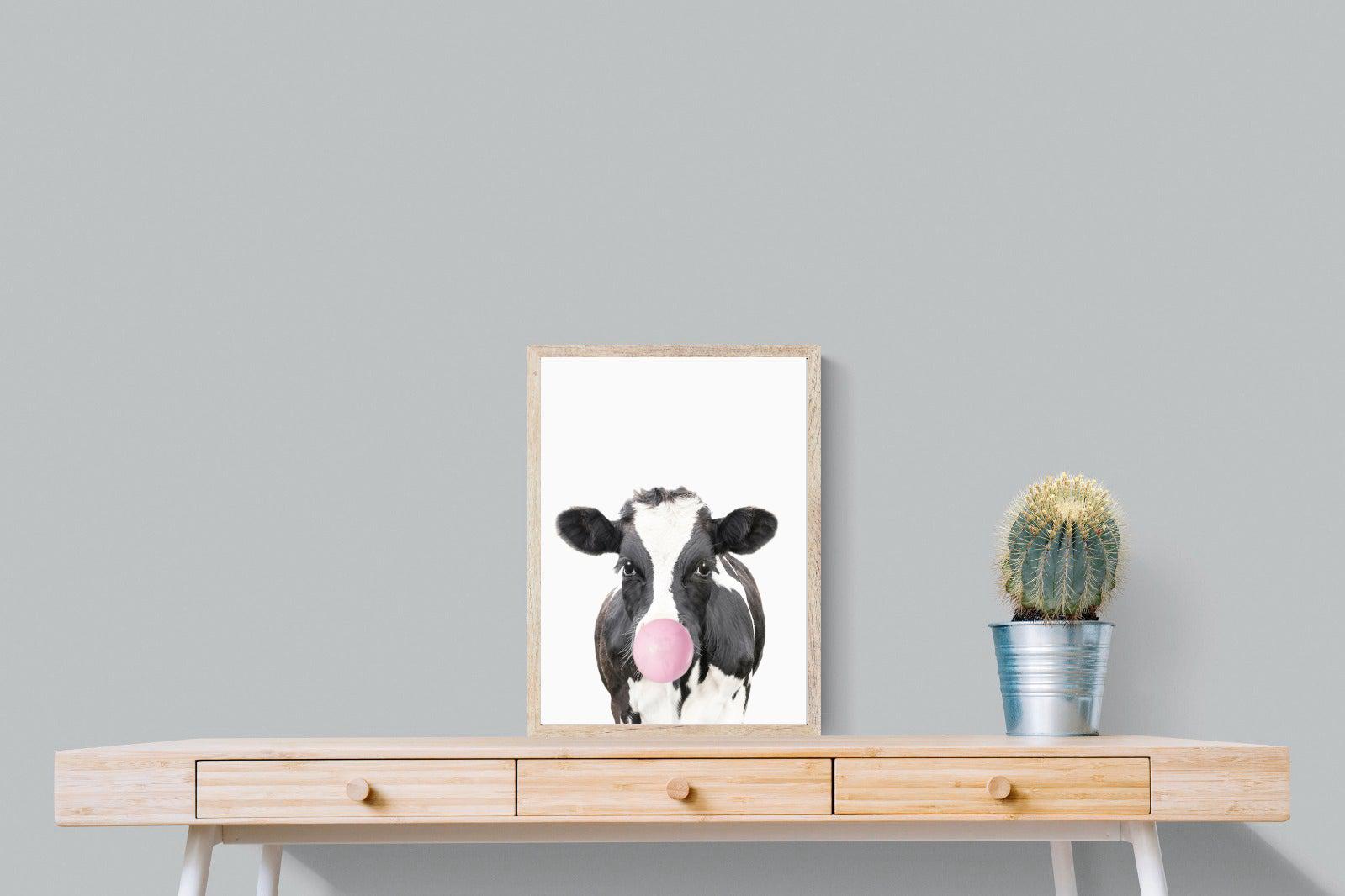 Bubblegum Cow-Wall_Art-45 x 60cm-Mounted Canvas-Wood-Pixalot