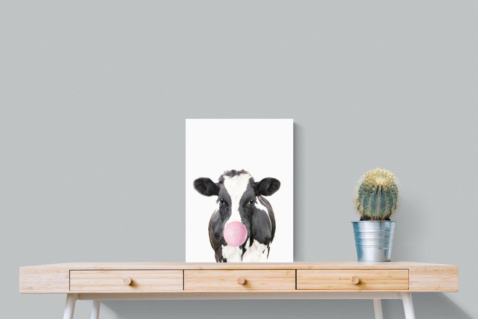 Bubblegum Cow-Wall_Art-45 x 60cm-Mounted Canvas-No Frame-Pixalot