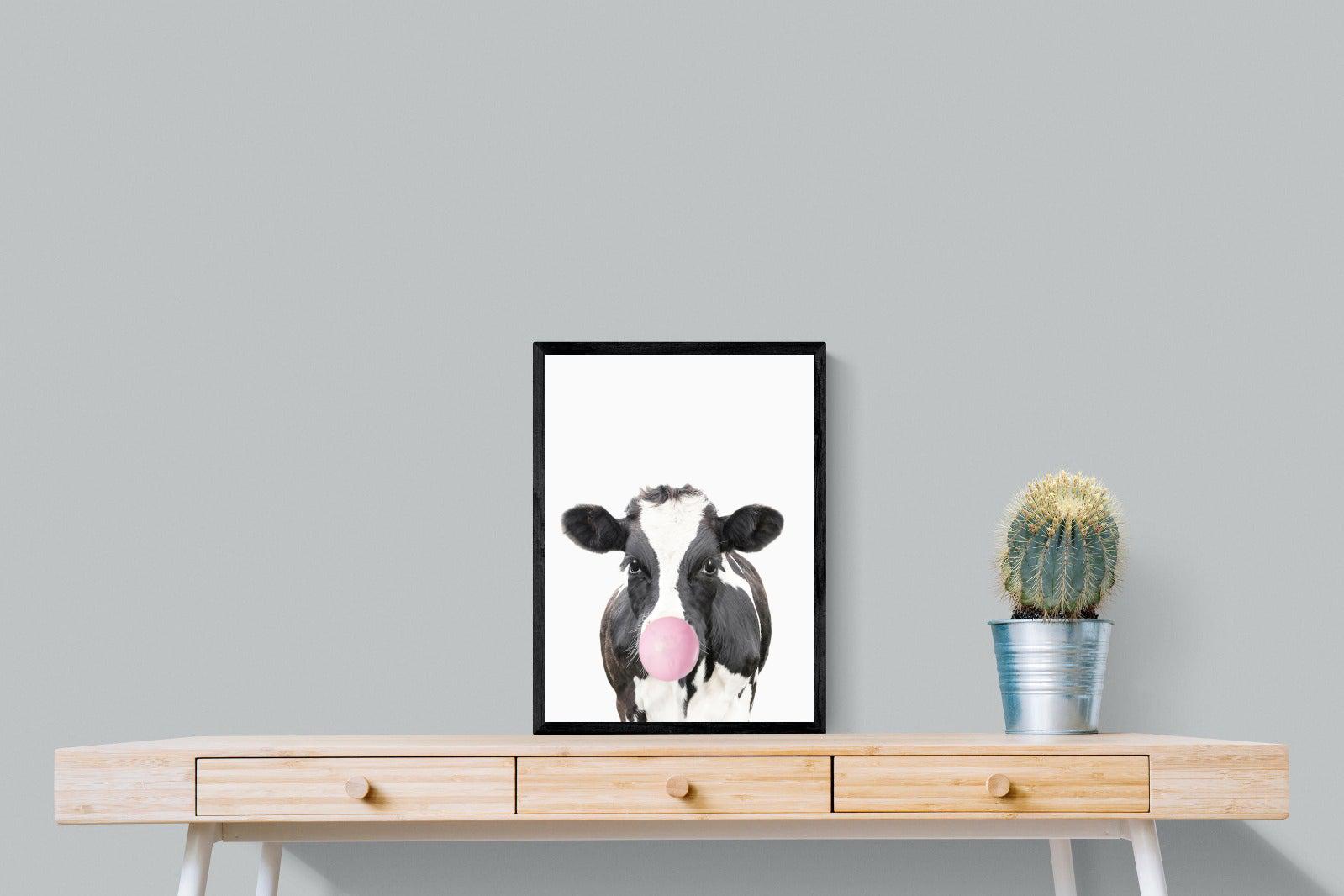 Bubblegum Cow-Wall_Art-45 x 60cm-Mounted Canvas-Black-Pixalot