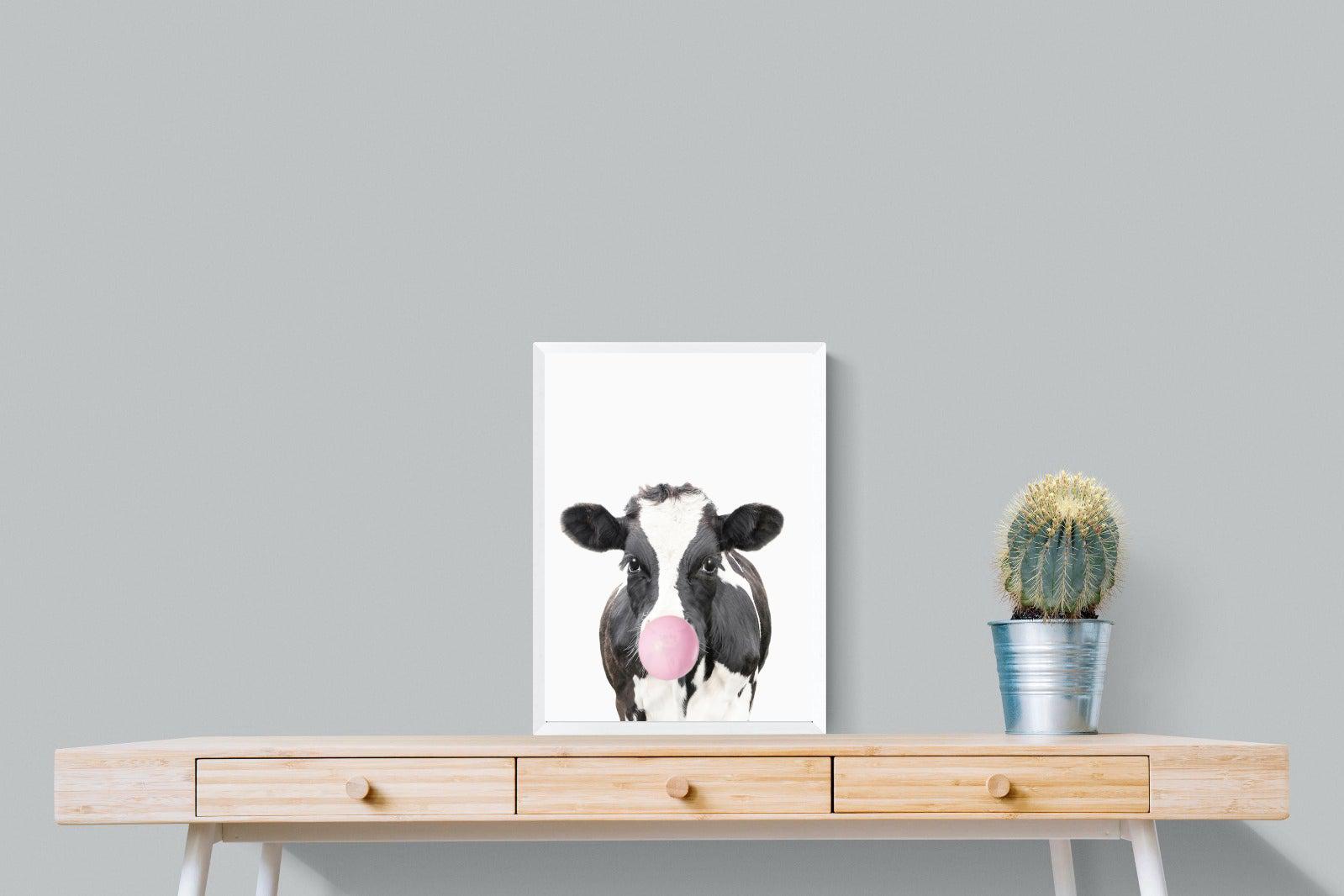 Bubblegum Cow-Wall_Art-45 x 60cm-Mounted Canvas-White-Pixalot