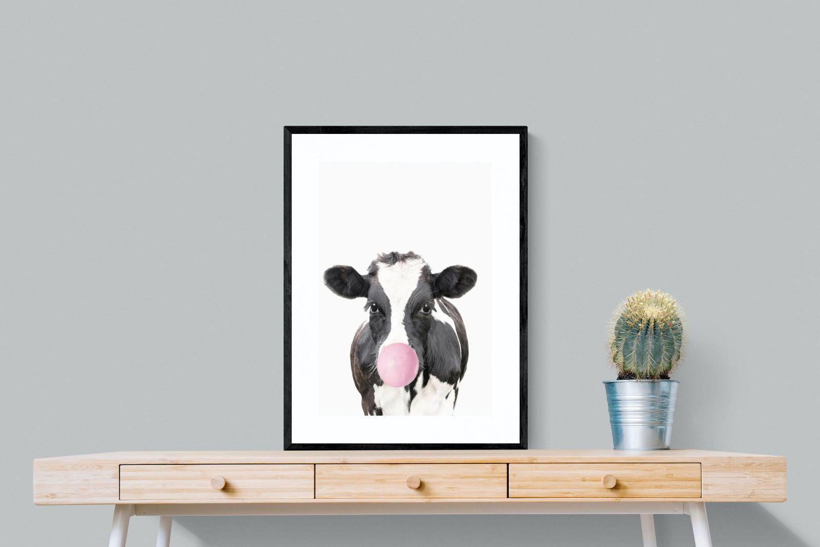 Bubblegum Cow-Wall_Art-60 x 80cm-Framed Print-Black-Pixalot
