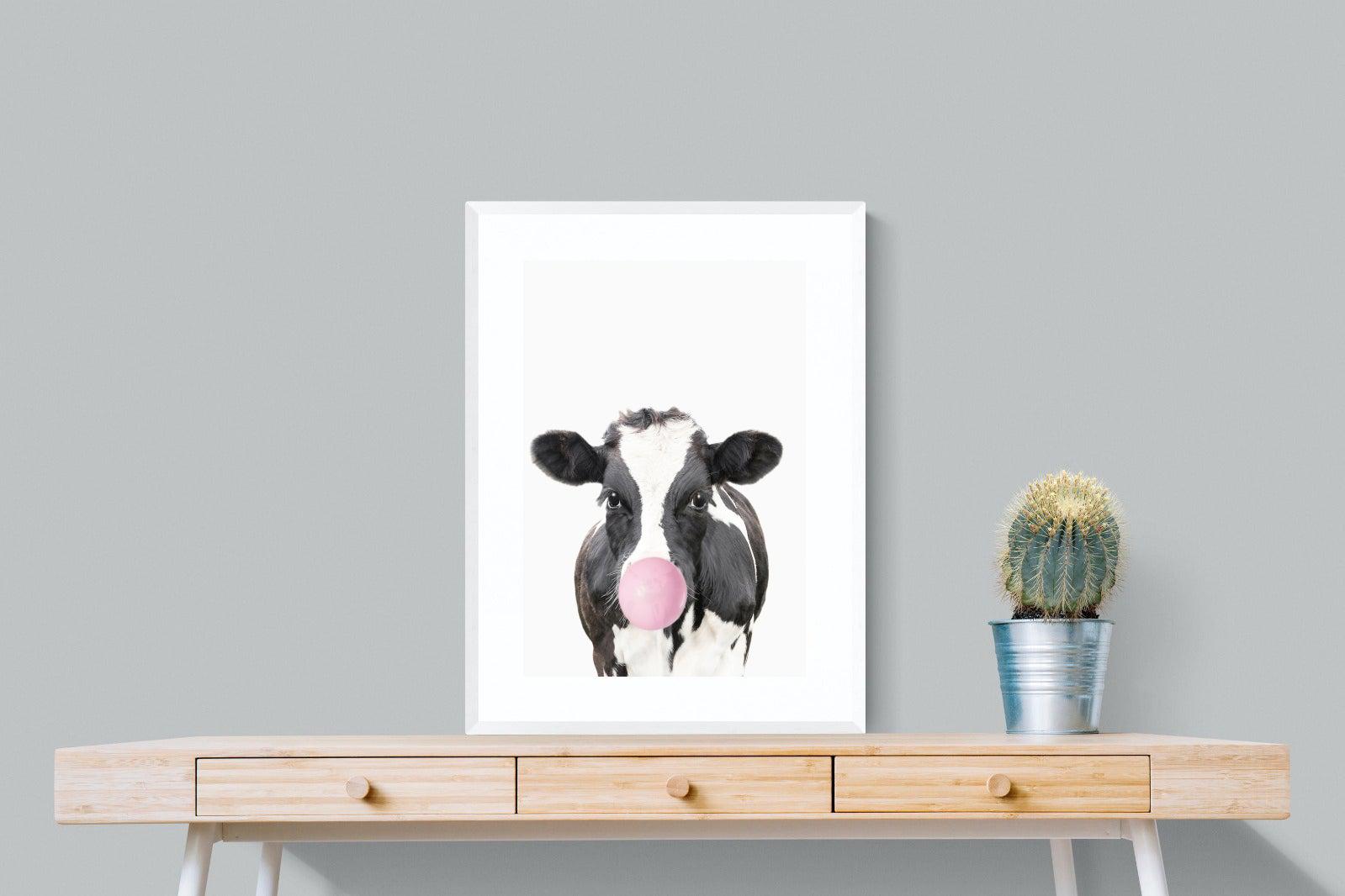Bubblegum Cow-Wall_Art-60 x 80cm-Framed Print-White-Pixalot