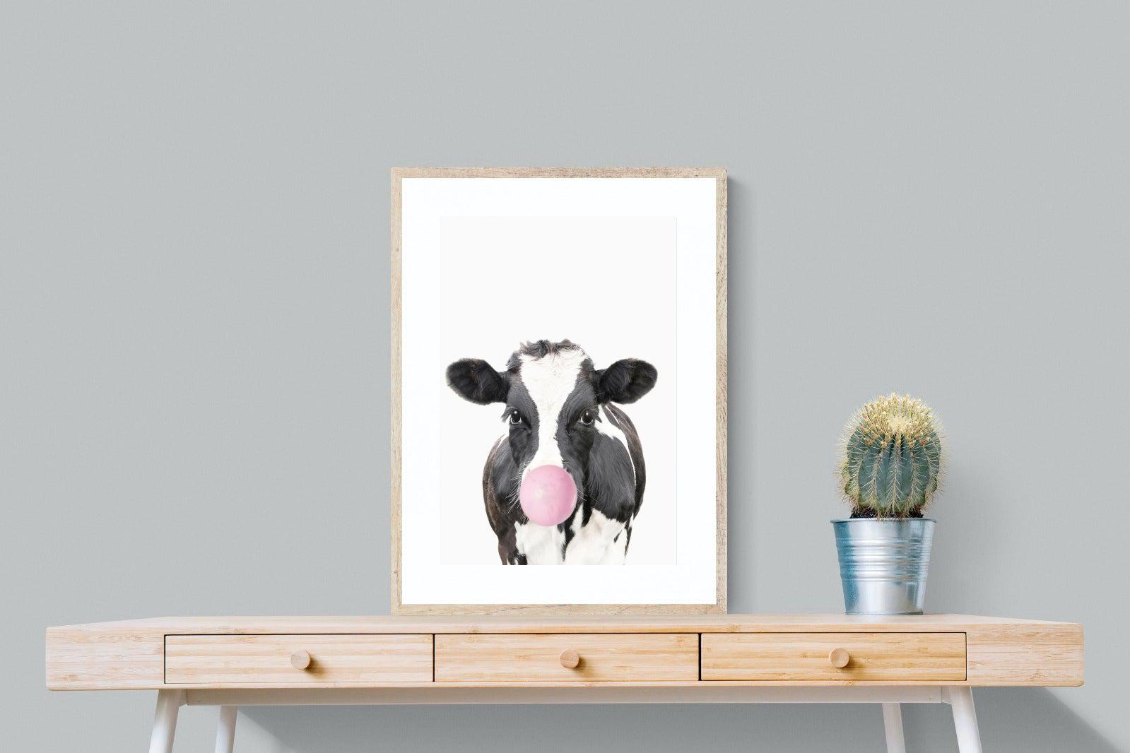 Bubblegum Cow-Wall_Art-60 x 80cm-Framed Print-Wood-Pixalot