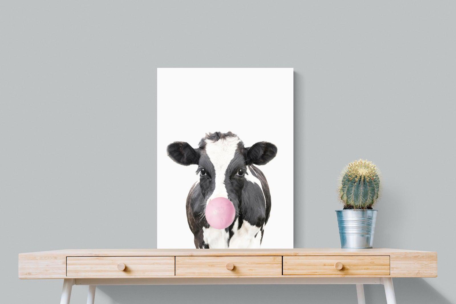 Bubblegum Cow-Wall_Art-60 x 80cm-Mounted Canvas-No Frame-Pixalot