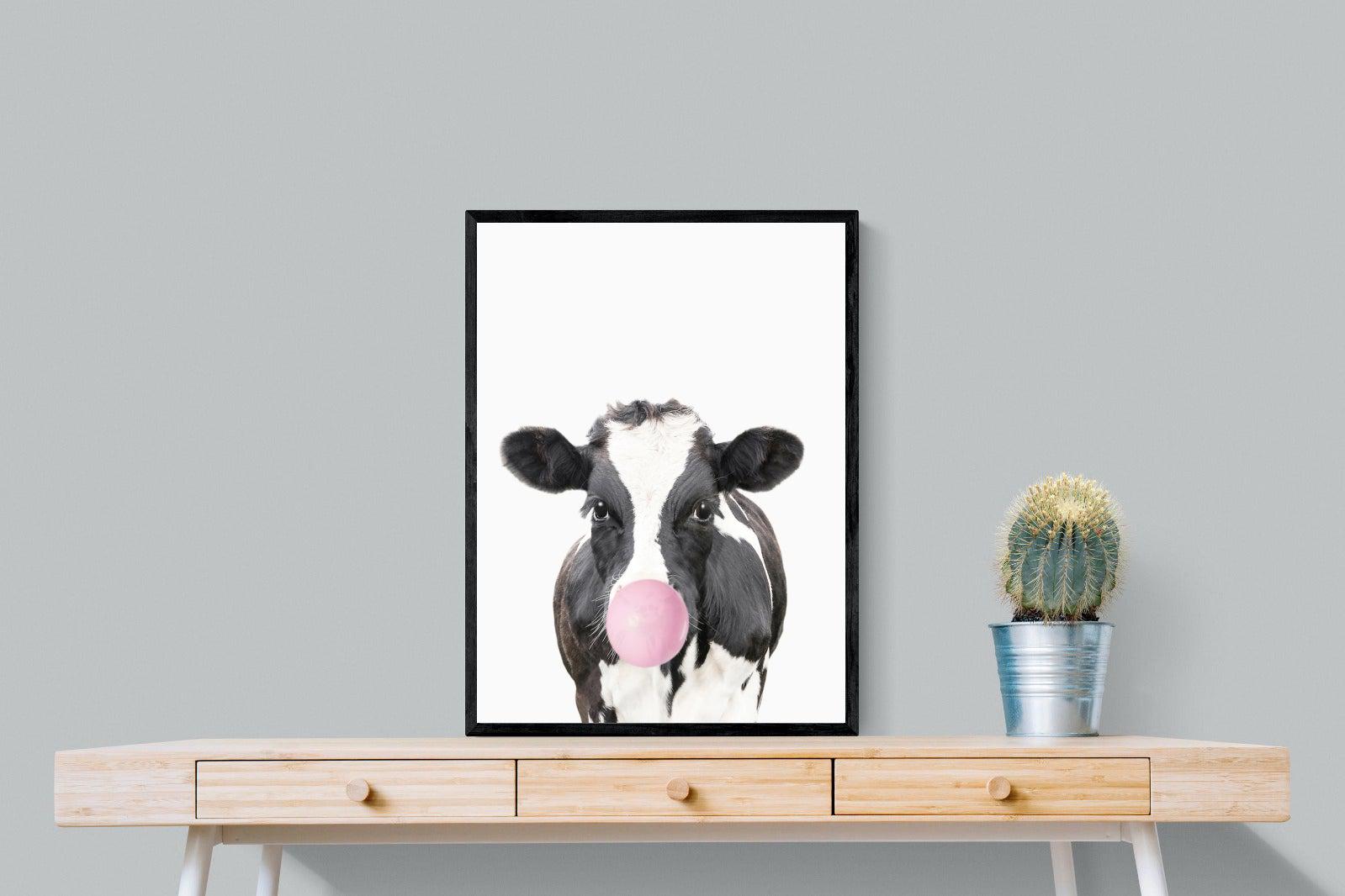 Bubblegum Cow-Wall_Art-60 x 80cm-Mounted Canvas-Black-Pixalot