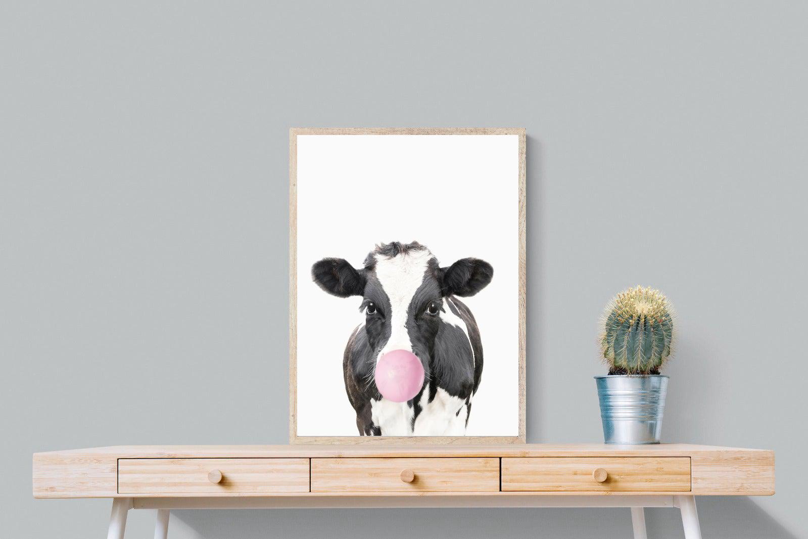 Bubblegum Cow-Wall_Art-60 x 80cm-Mounted Canvas-Wood-Pixalot
