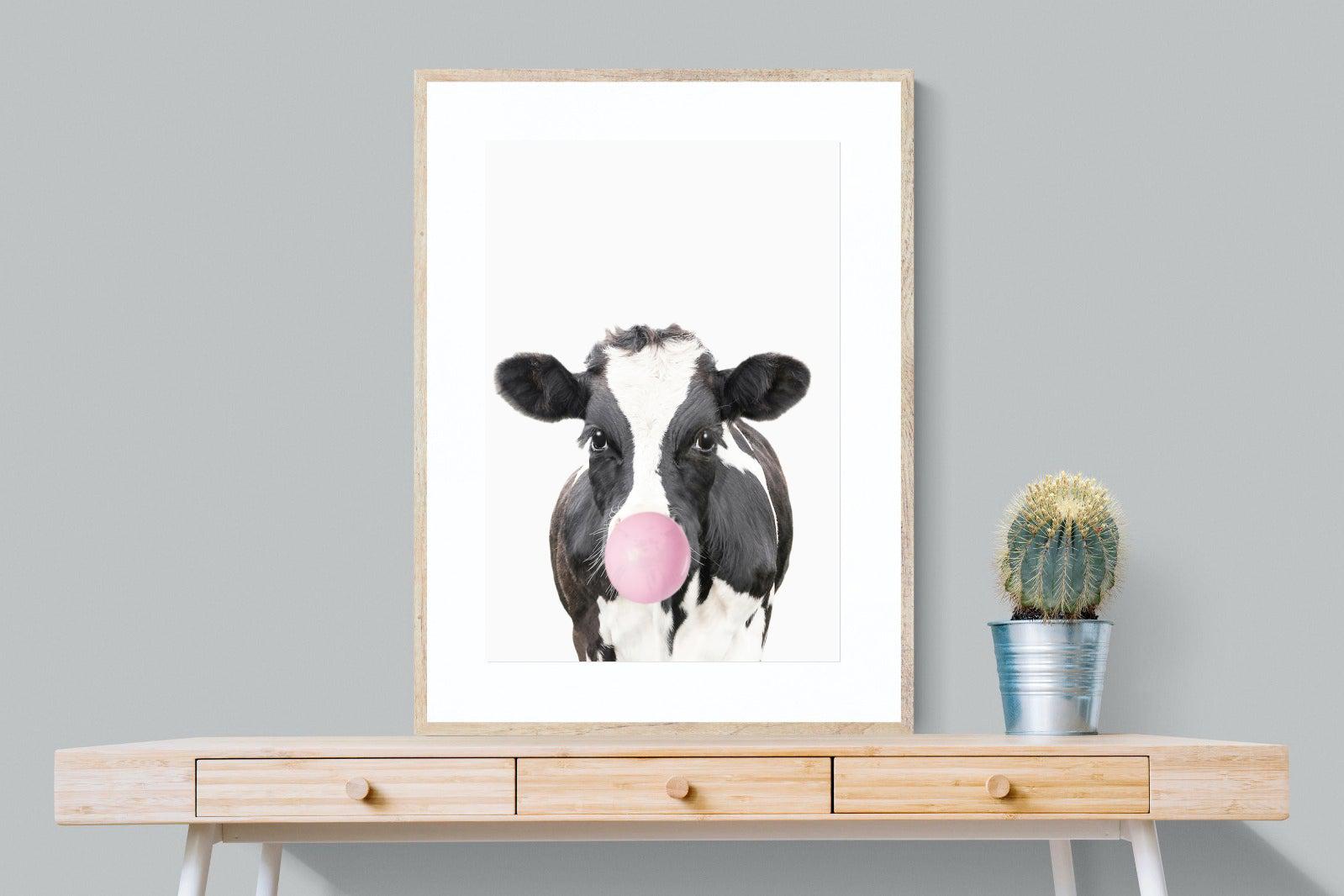 Bubblegum Cow-Wall_Art-75 x 100cm-Framed Print-Wood-Pixalot