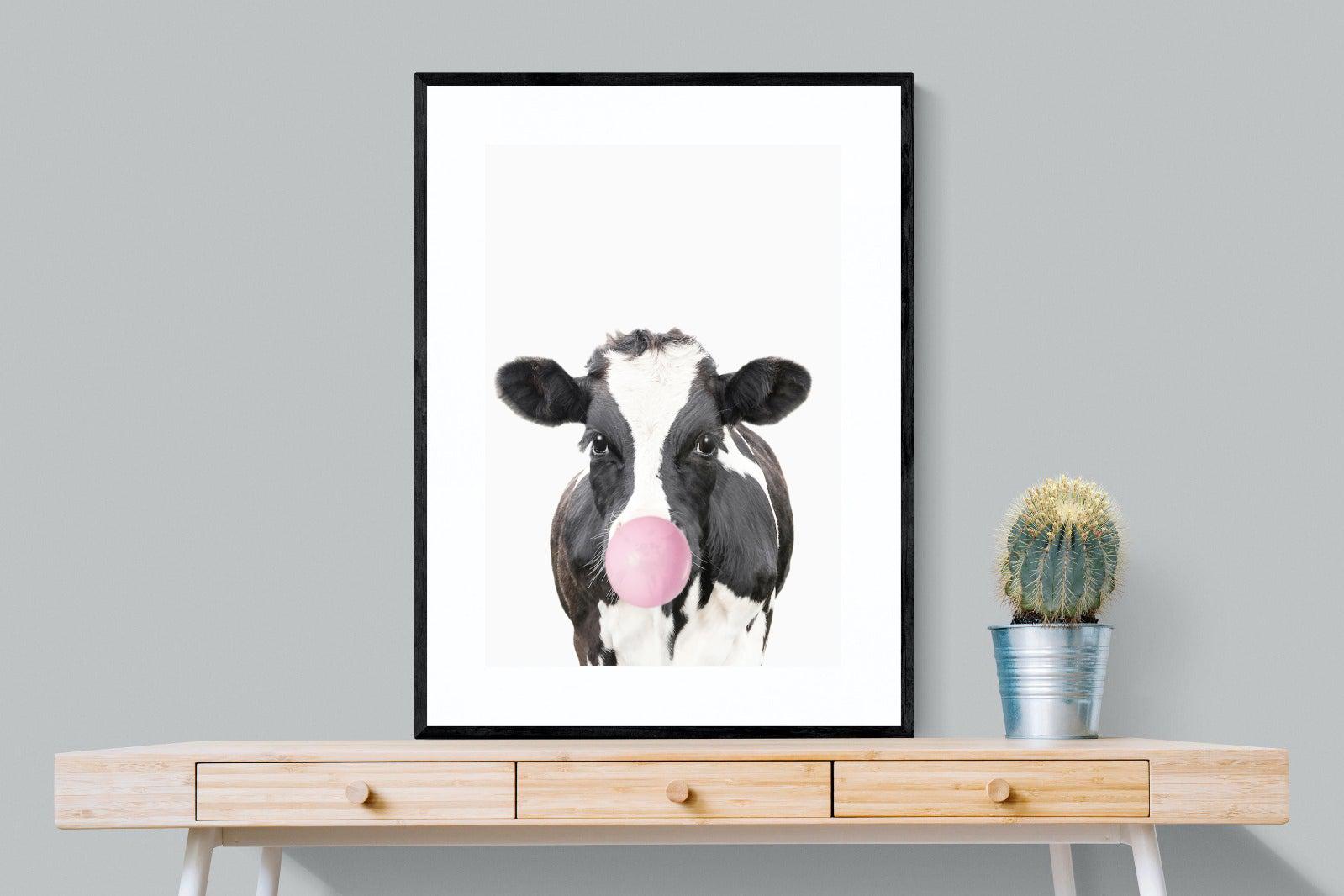 Bubblegum Cow-Wall_Art-75 x 100cm-Framed Print-Black-Pixalot