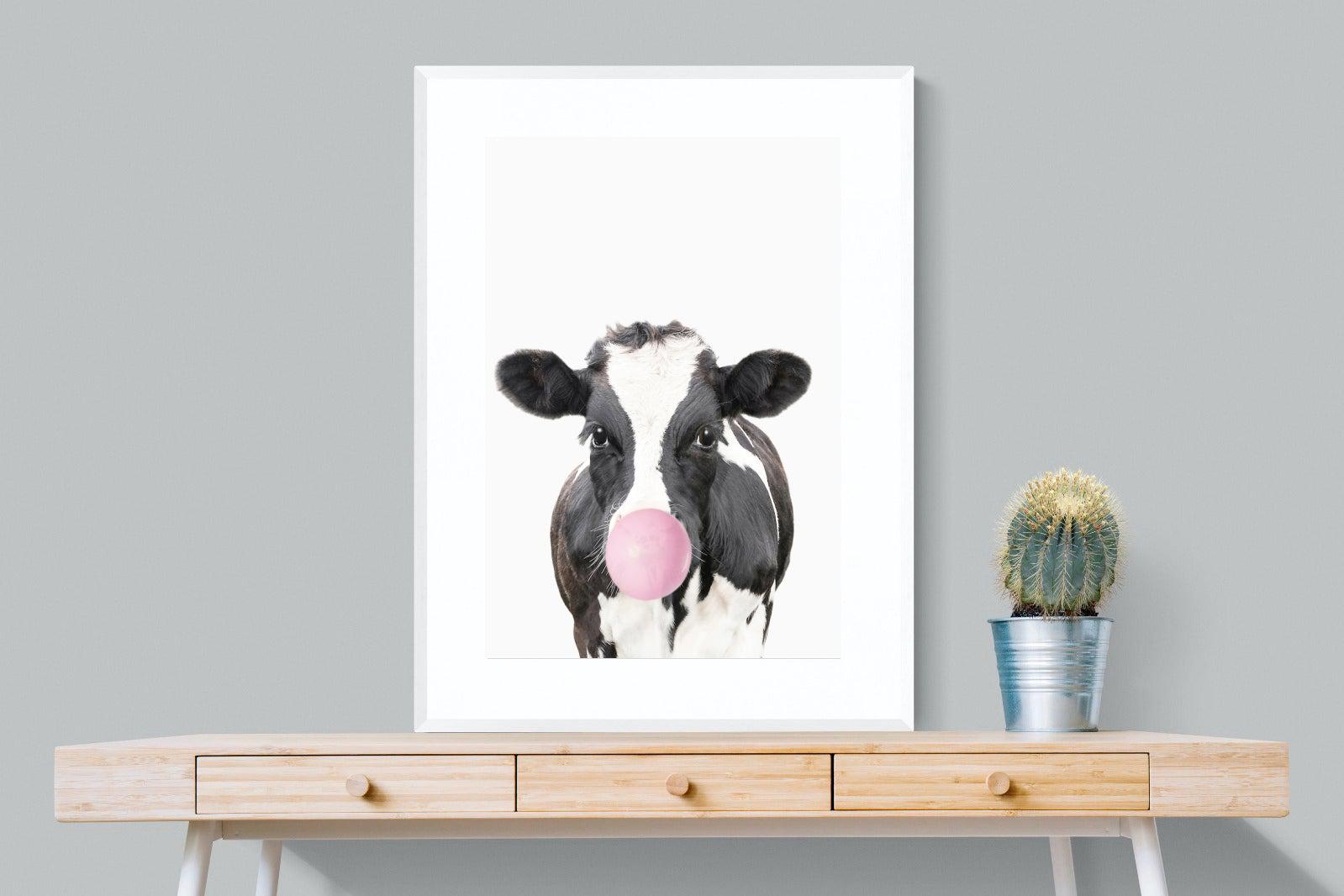 Bubblegum Cow-Wall_Art-75 x 100cm-Framed Print-White-Pixalot
