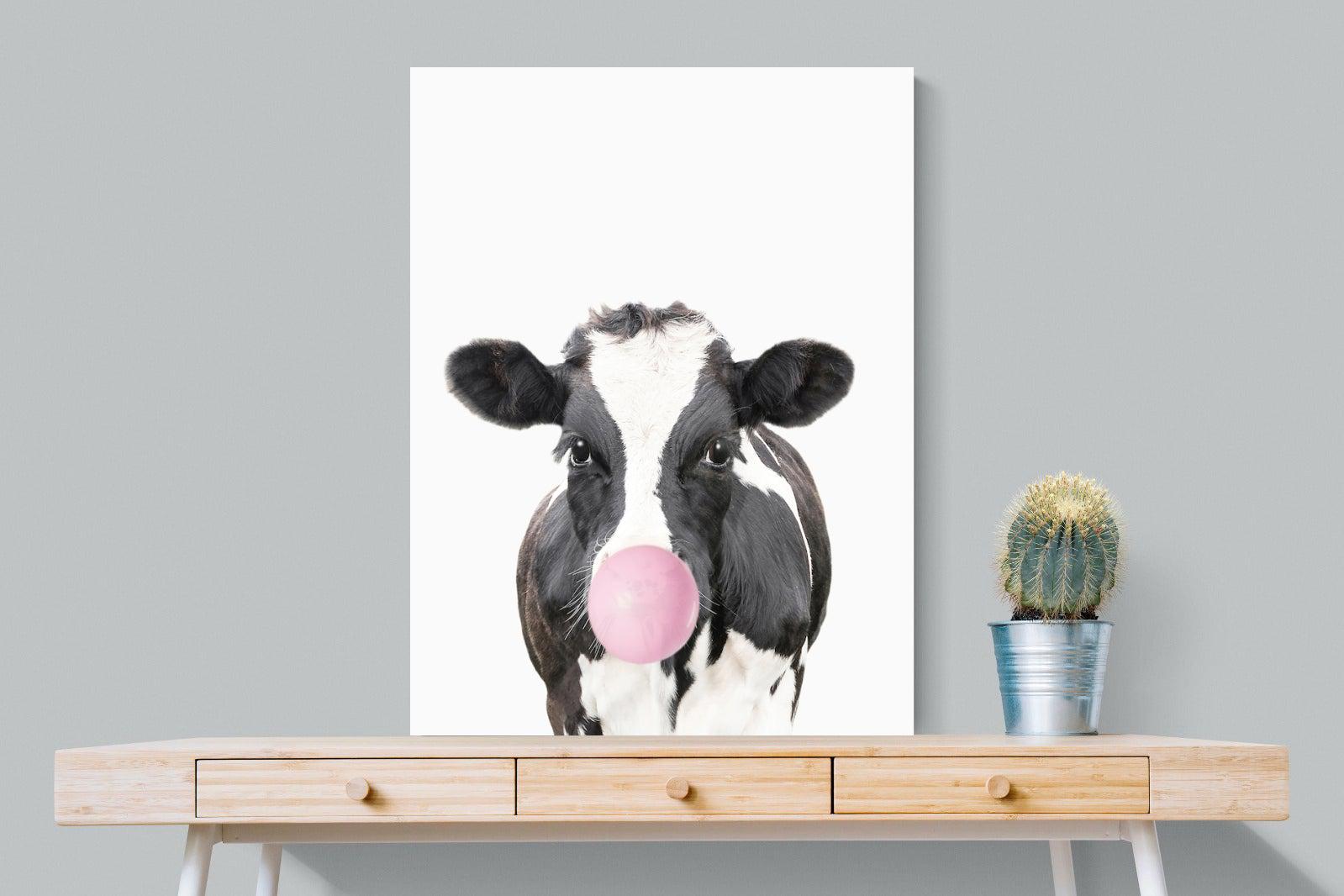 Bubblegum Cow-Wall_Art-75 x 100cm-Mounted Canvas-No Frame-Pixalot