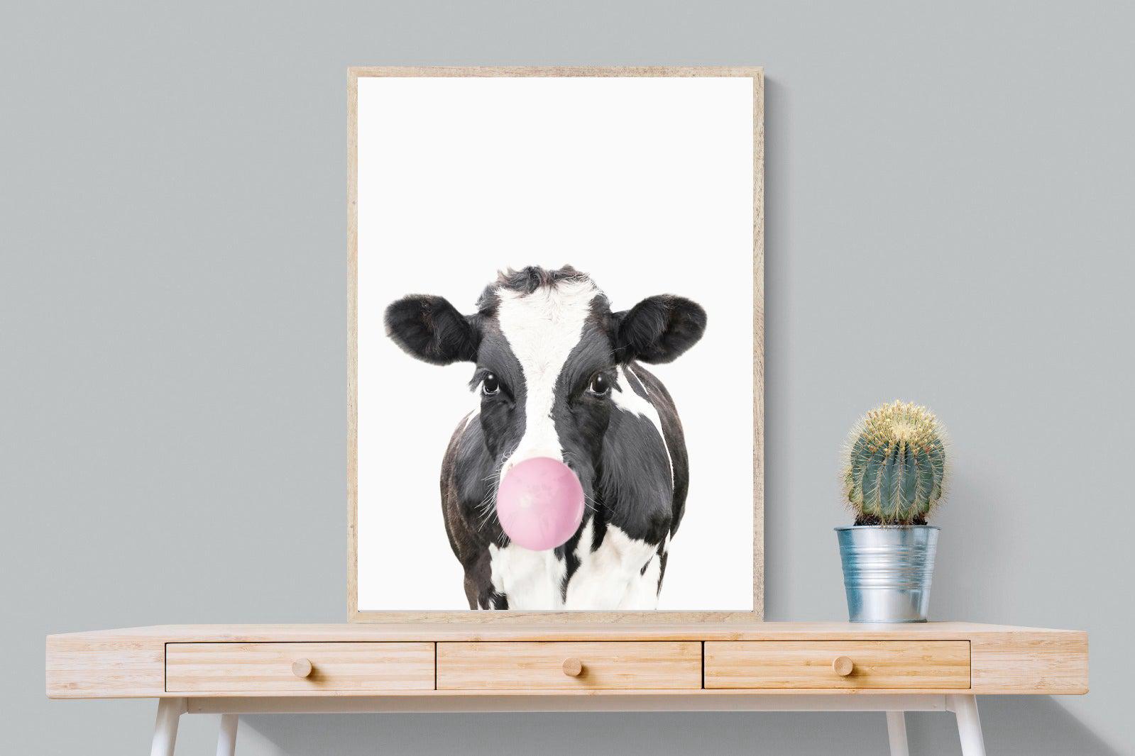 Bubblegum Cow-Wall_Art-75 x 100cm-Mounted Canvas-Wood-Pixalot
