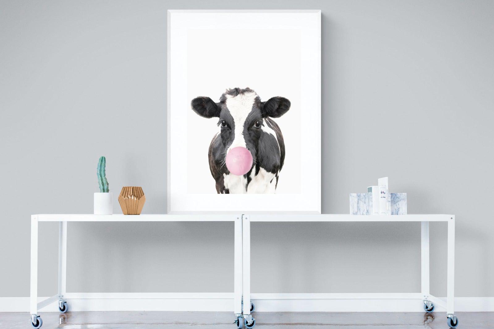 Bubblegum Cow-Wall_Art-90 x 120cm-Framed Print-White-Pixalot