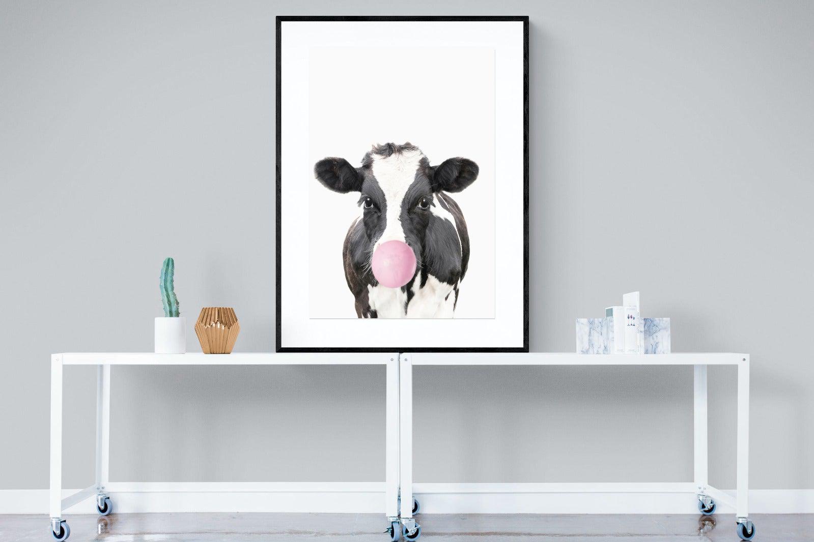 Bubblegum Cow-Wall_Art-90 x 120cm-Framed Print-Black-Pixalot