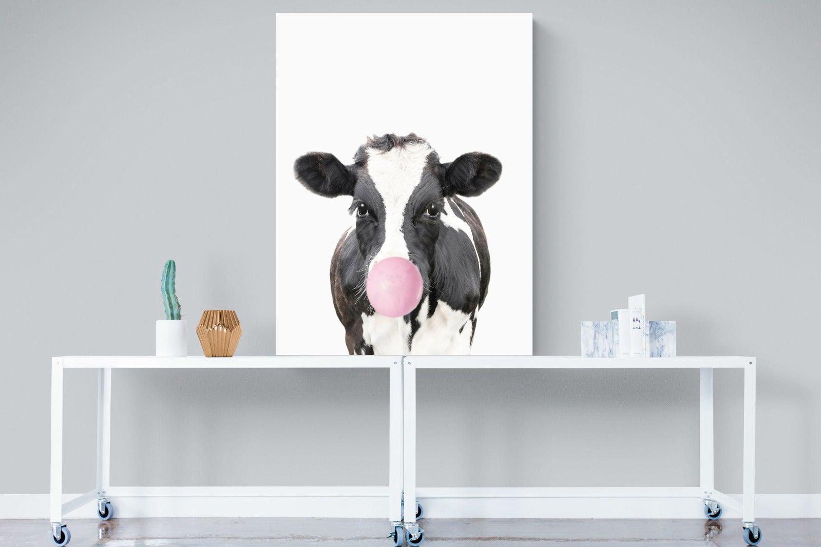 Bubblegum Cow-Wall_Art-90 x 120cm-Mounted Canvas-No Frame-Pixalot