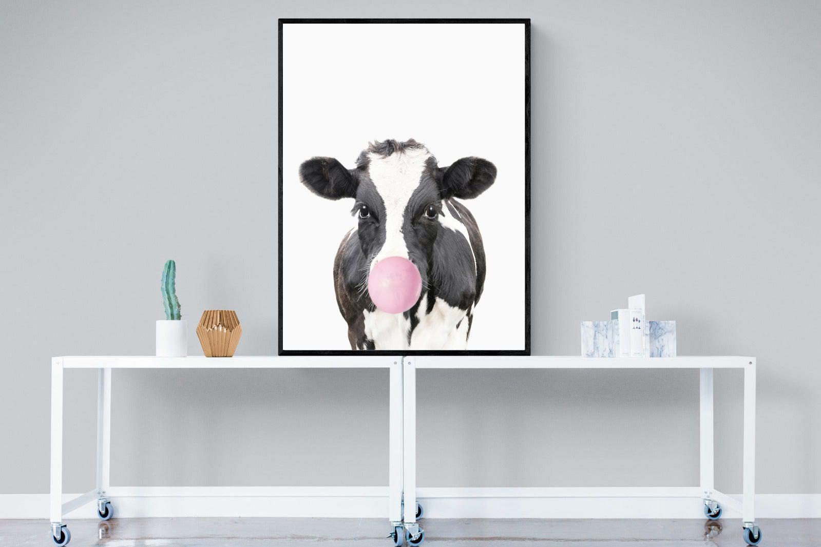 Bubblegum Cow-Wall_Art-90 x 120cm-Mounted Canvas-Black-Pixalot