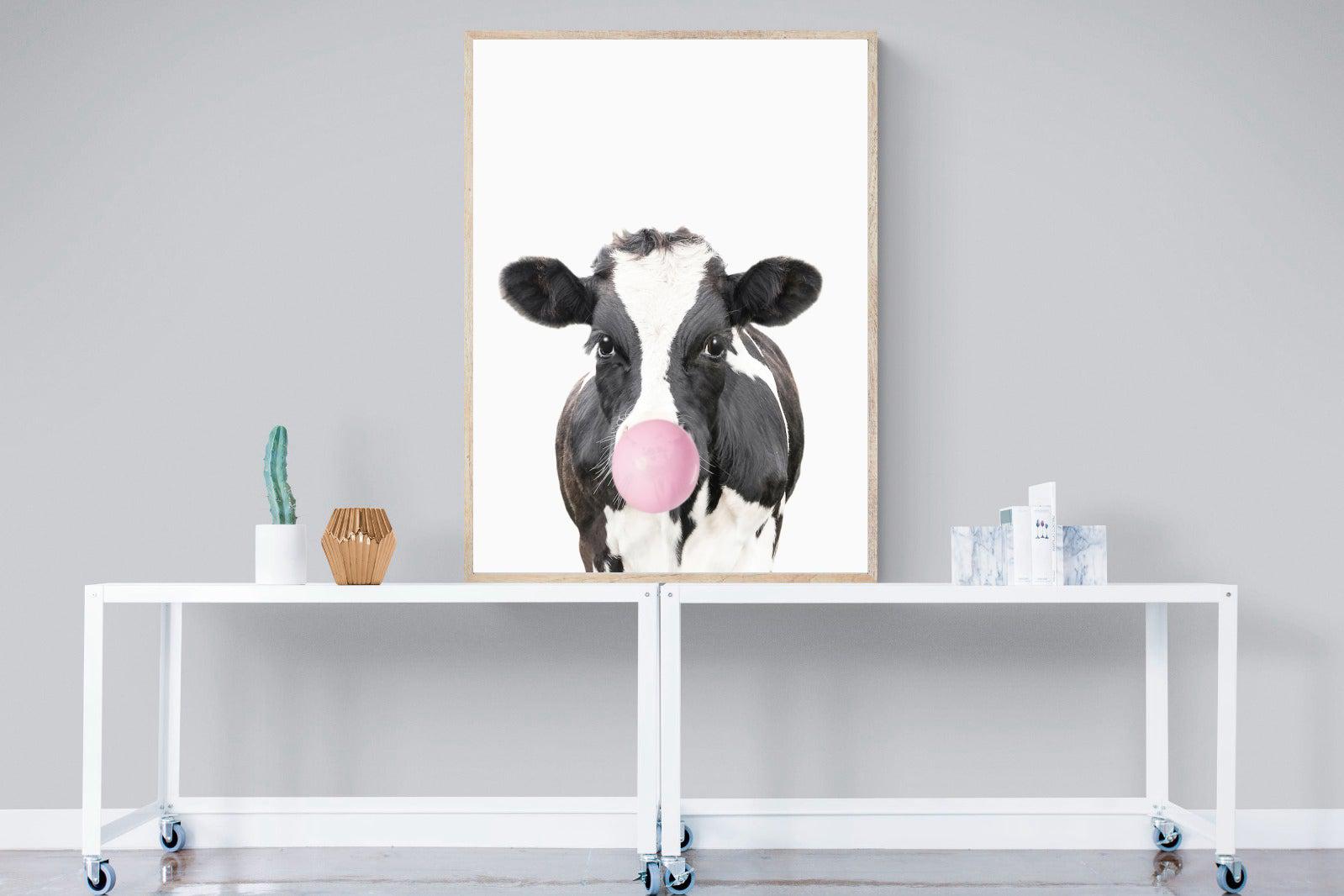 Bubblegum Cow-Wall_Art-90 x 120cm-Mounted Canvas-Wood-Pixalot