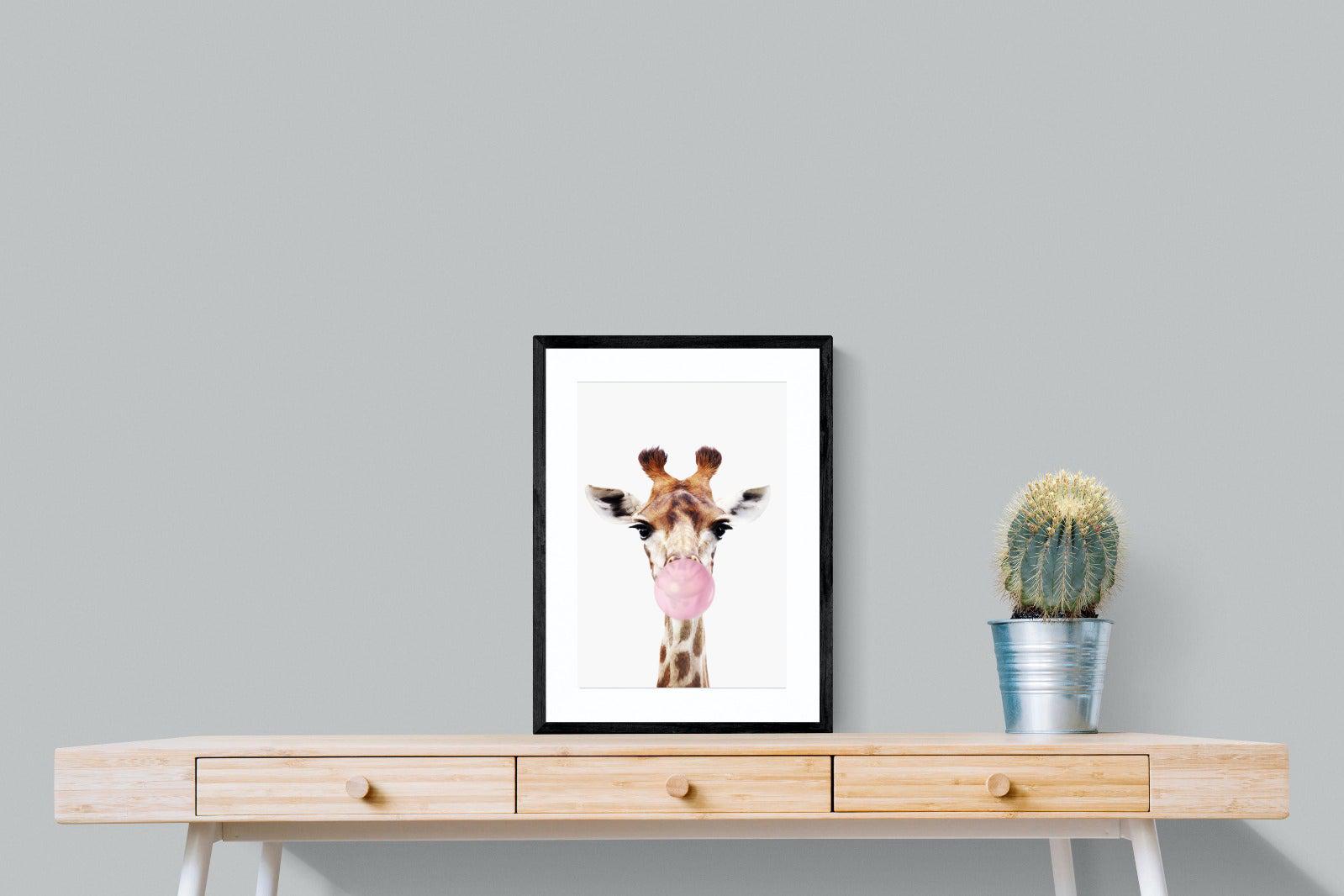 Bubblegum Giraffe-Wall_Art-45 x 60cm-Framed Print-Black-Pixalot