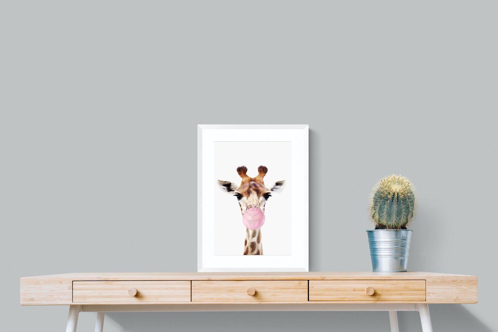 Bubblegum Giraffe-Wall_Art-45 x 60cm-Framed Print-White-Pixalot