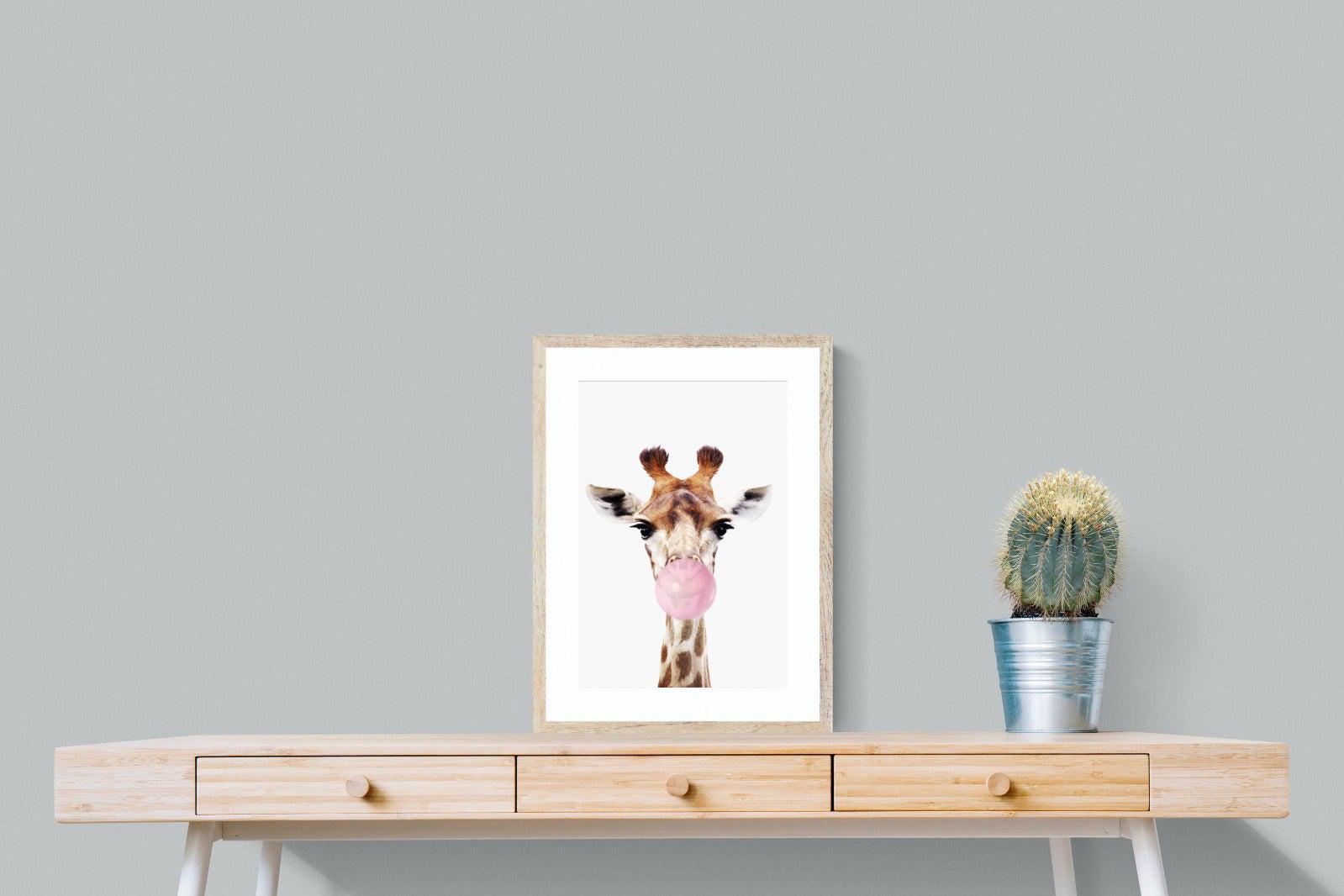 Bubblegum Giraffe-Wall_Art-45 x 60cm-Framed Print-Wood-Pixalot