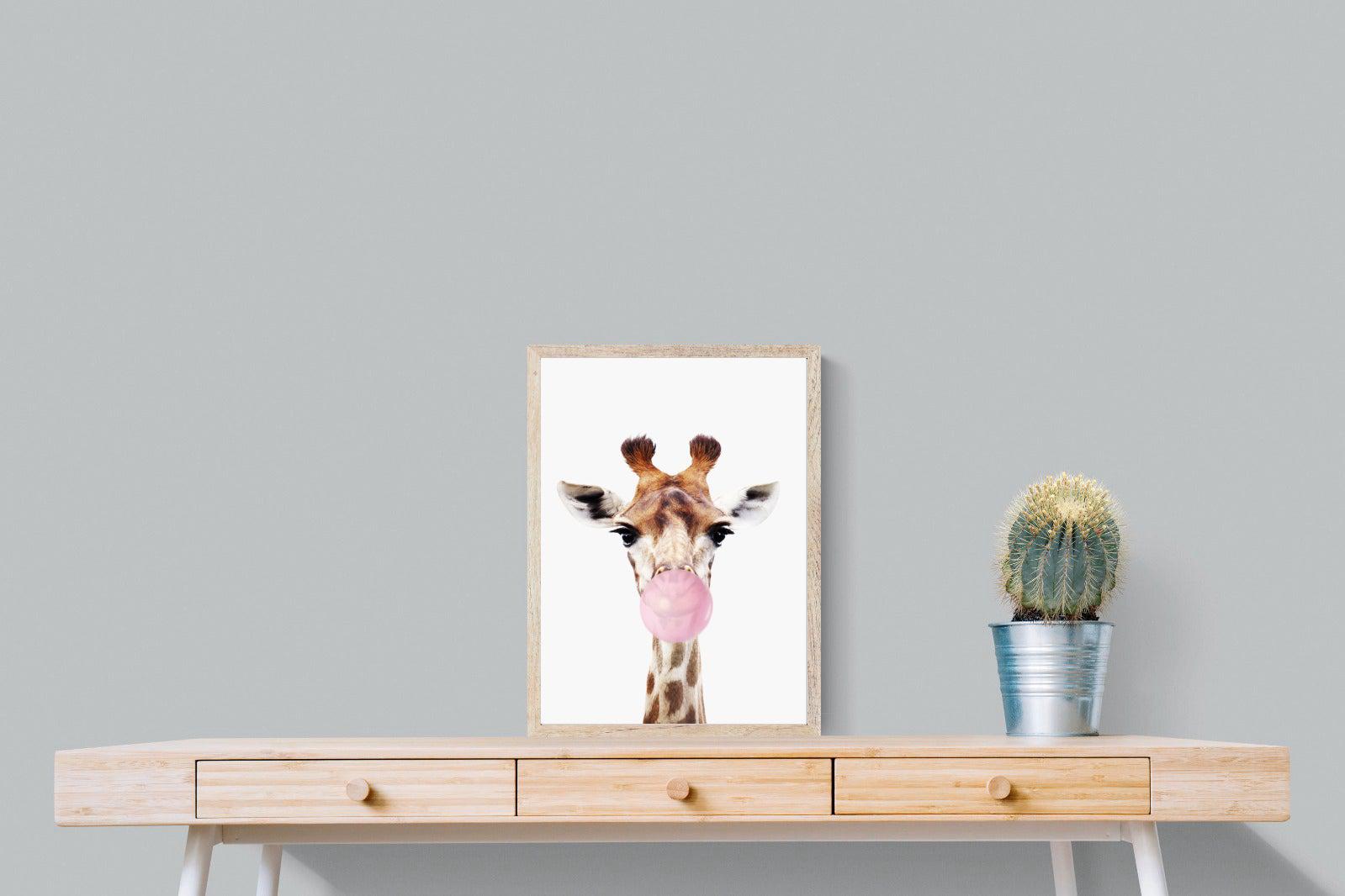 Bubblegum Giraffe-Wall_Art-45 x 60cm-Mounted Canvas-Wood-Pixalot