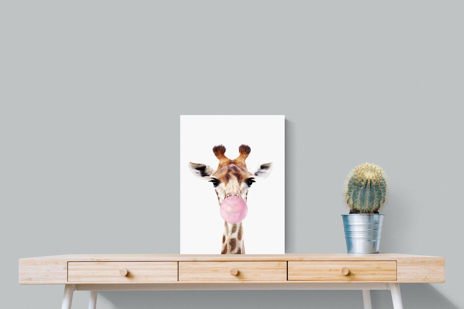 Bubblegum Giraffe-Wall_Art-45 x 60cm-Mounted Canvas-No Frame-Pixalot