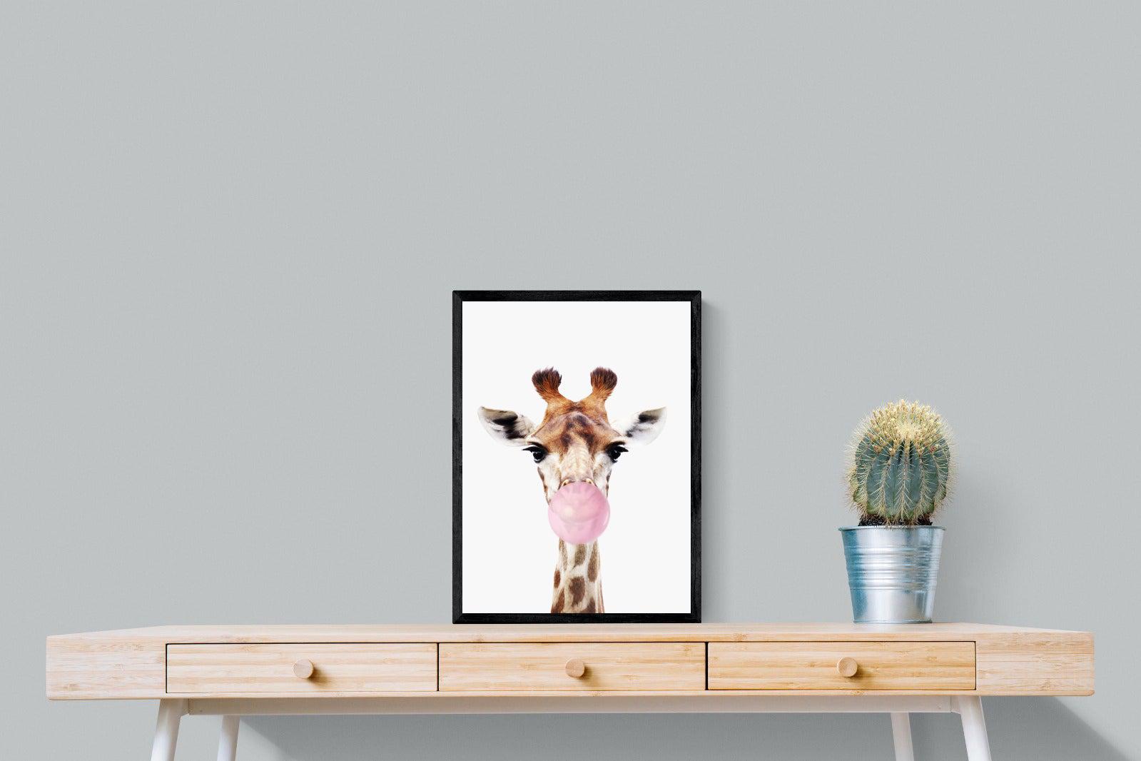 Bubblegum Giraffe-Wall_Art-45 x 60cm-Mounted Canvas-Black-Pixalot
