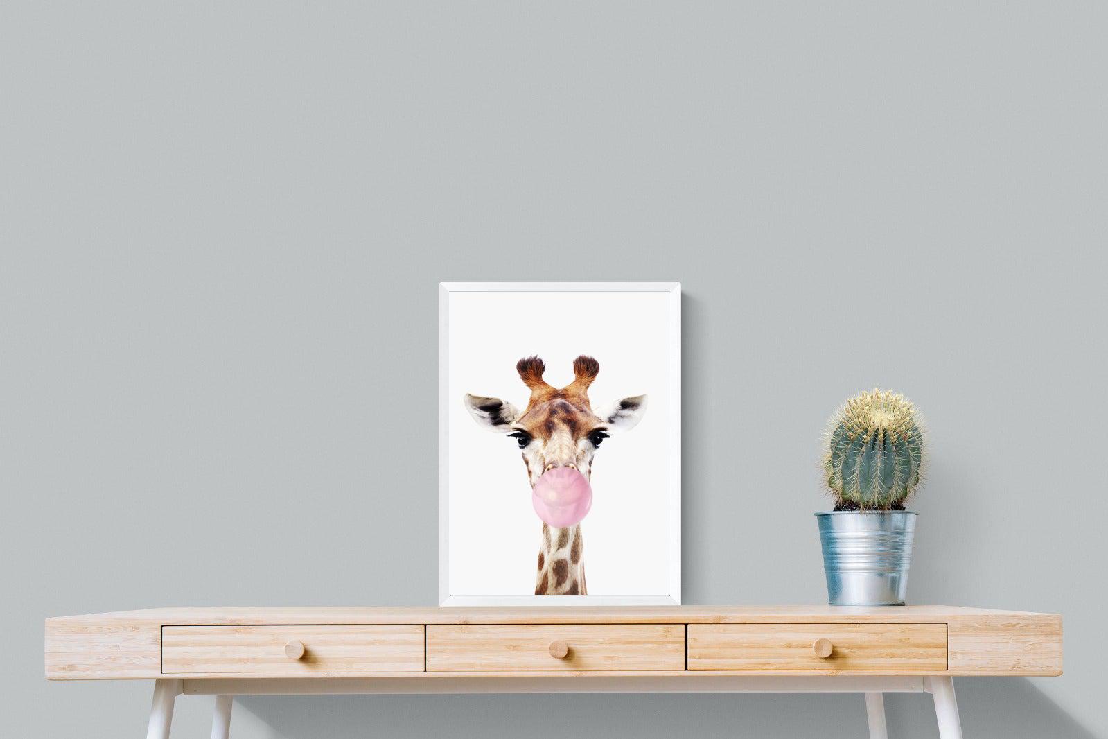 Bubblegum Giraffe-Wall_Art-45 x 60cm-Mounted Canvas-White-Pixalot