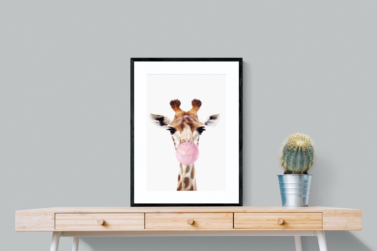 Bubblegum Giraffe-Wall_Art-60 x 80cm-Framed Print-Black-Pixalot