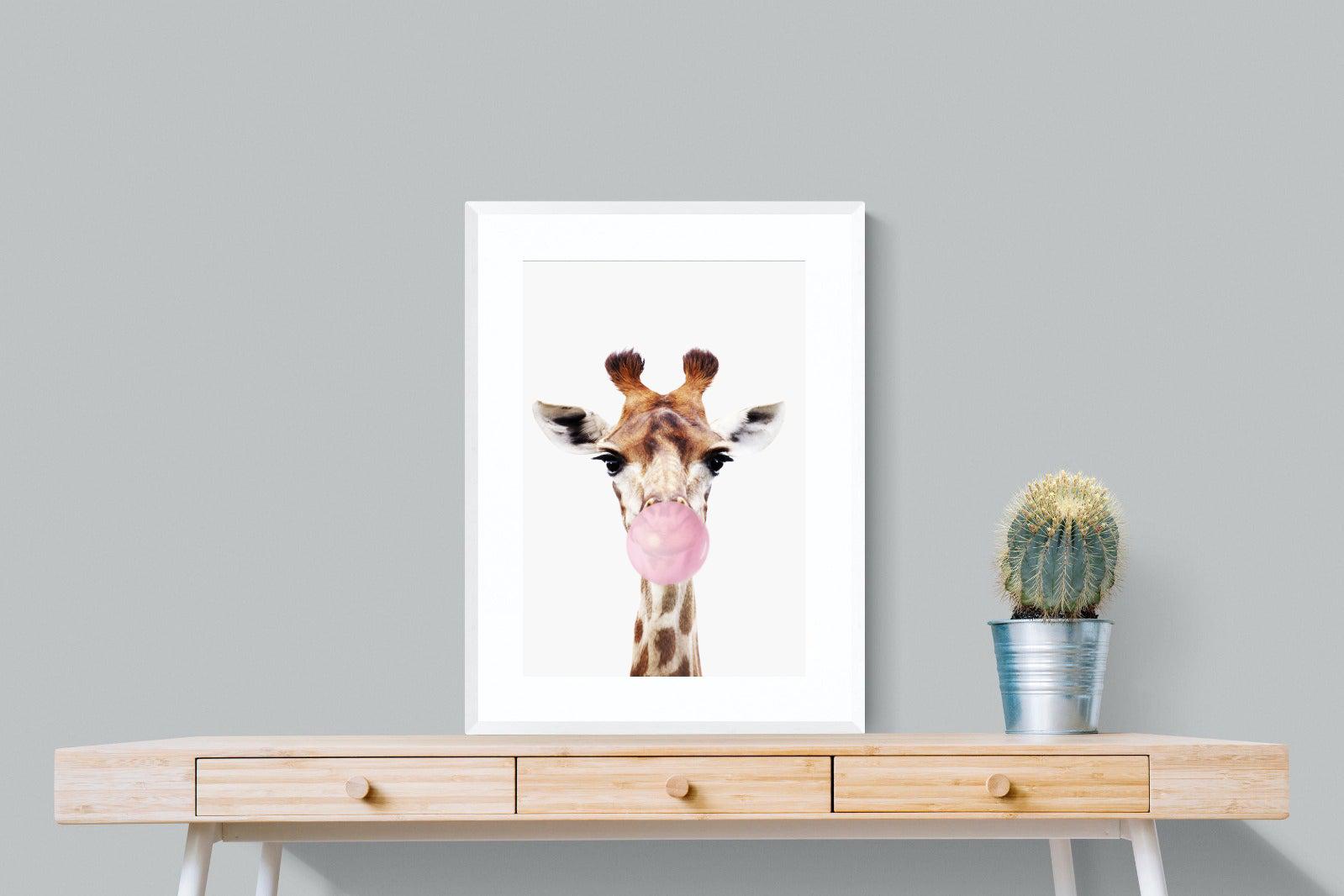 Bubblegum Giraffe-Wall_Art-60 x 80cm-Framed Print-White-Pixalot