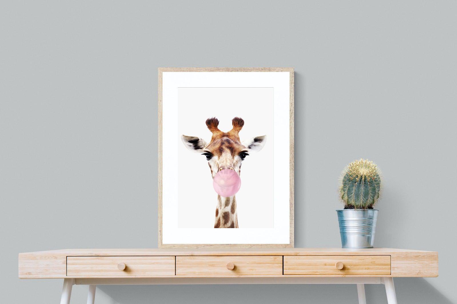Bubblegum Giraffe-Wall_Art-60 x 80cm-Framed Print-Wood-Pixalot