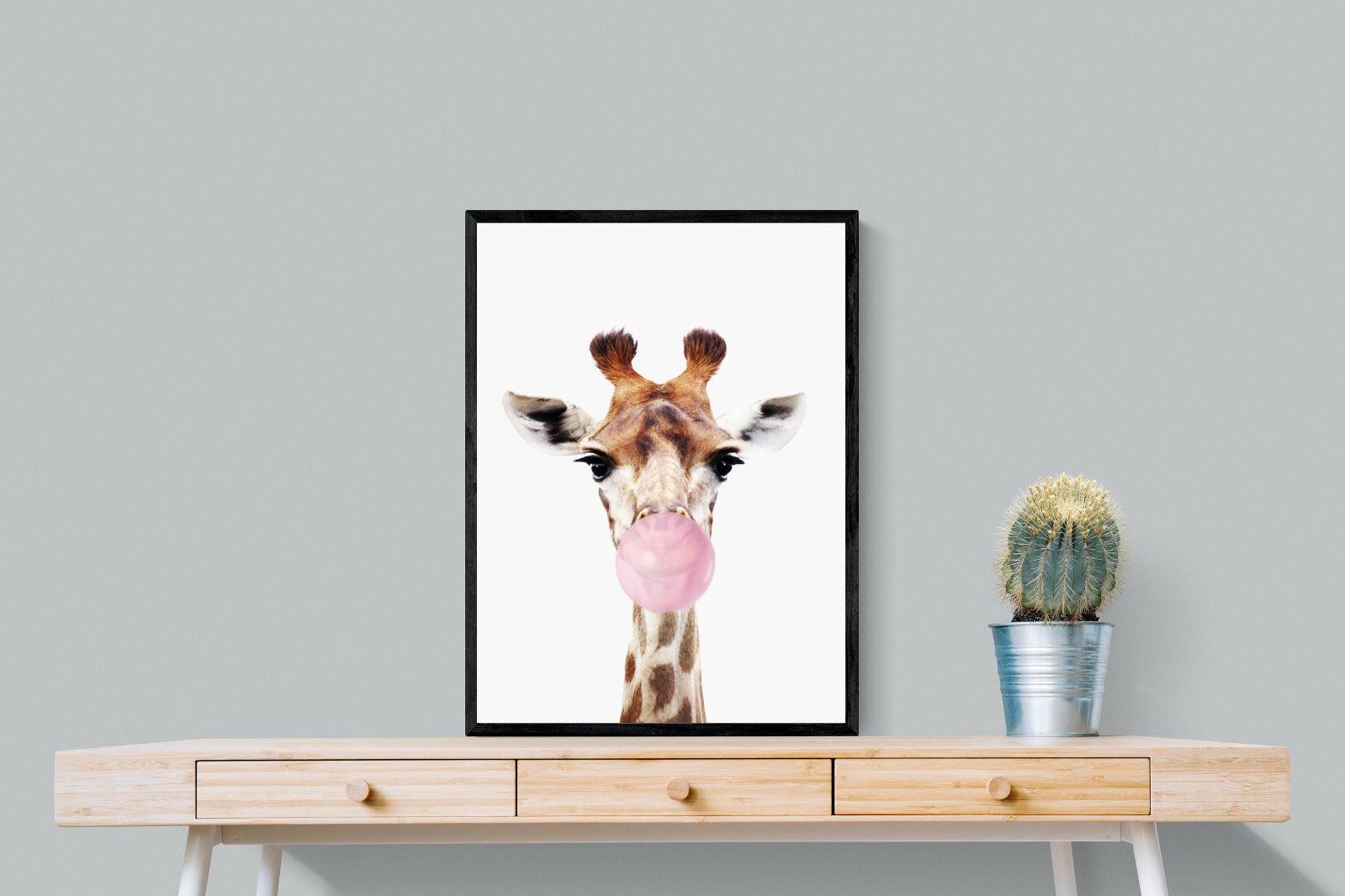Bubblegum Giraffe-Wall_Art-60 x 80cm-Mounted Canvas-Black-Pixalot