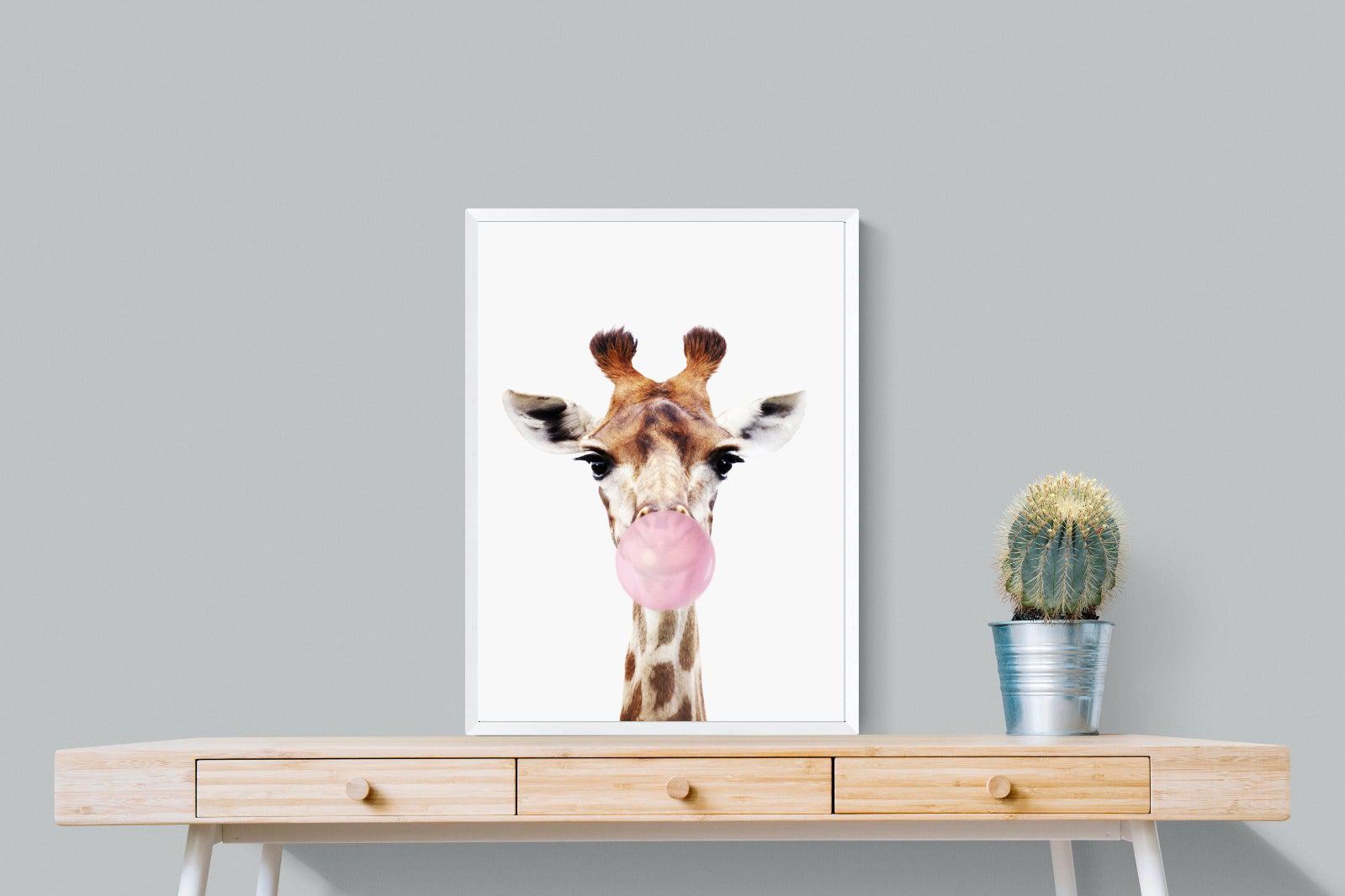 Bubblegum Giraffe-Wall_Art-60 x 80cm-Mounted Canvas-White-Pixalot