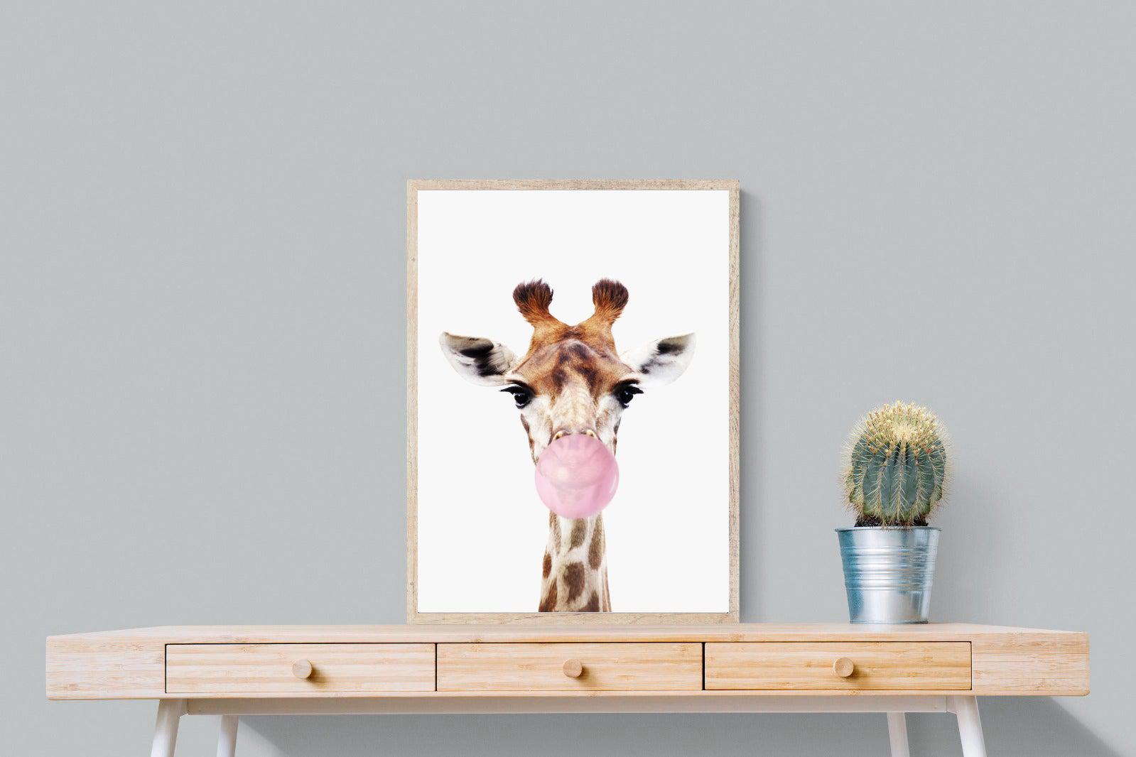 Bubblegum Giraffe-Wall_Art-60 x 80cm-Mounted Canvas-Wood-Pixalot
