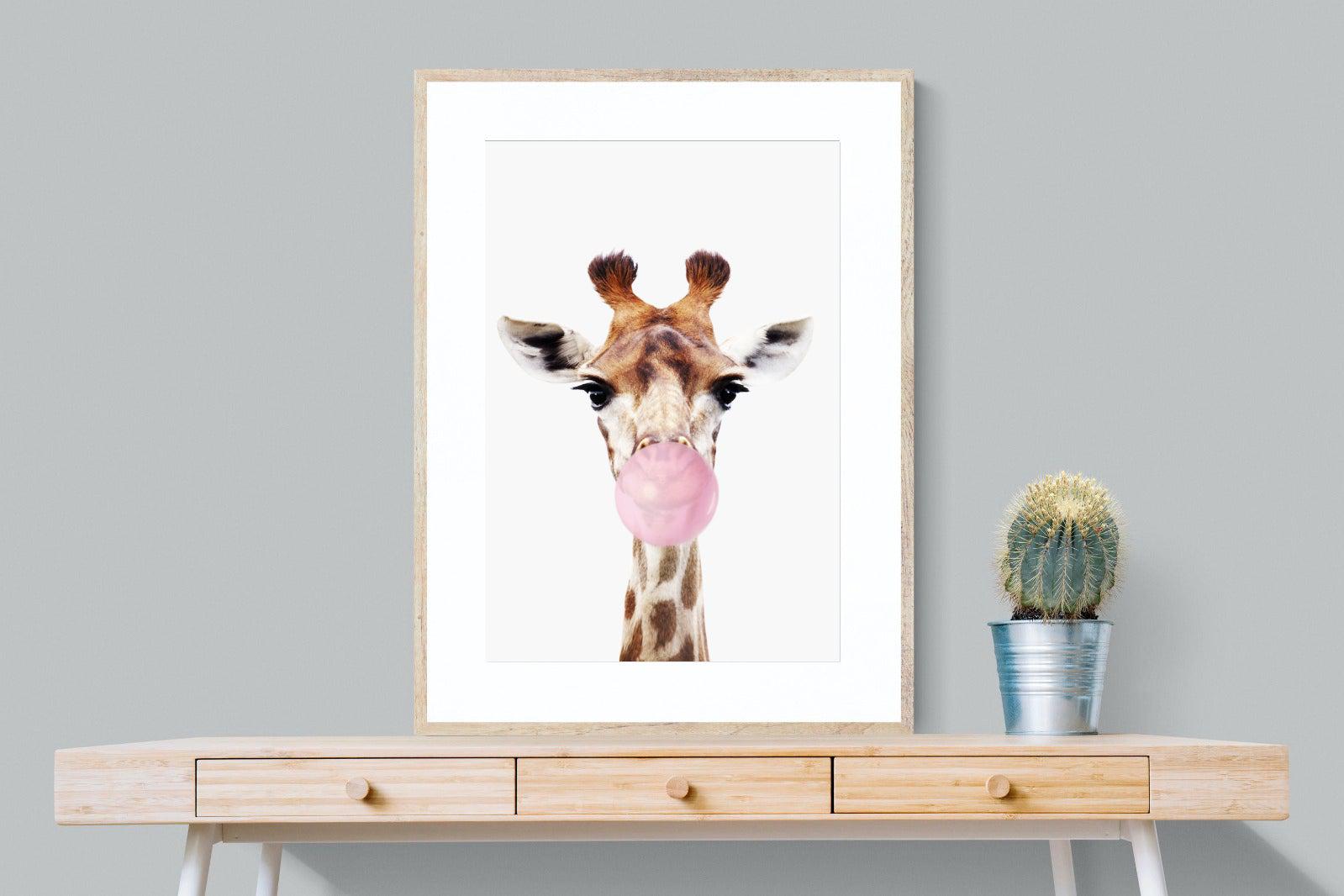 Bubblegum Giraffe-Wall_Art-75 x 100cm-Framed Print-Wood-Pixalot