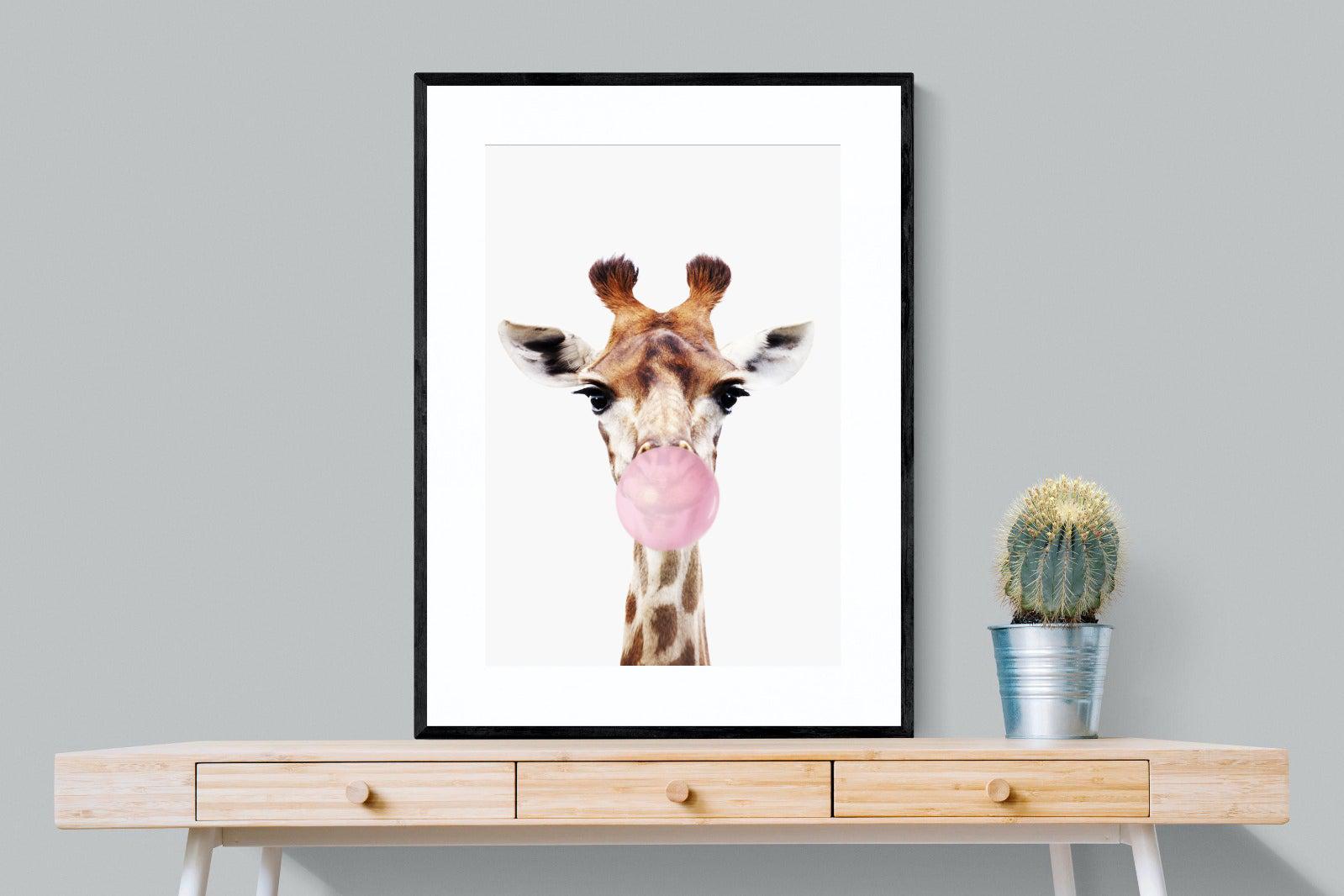 Bubblegum Giraffe-Wall_Art-75 x 100cm-Framed Print-Black-Pixalot